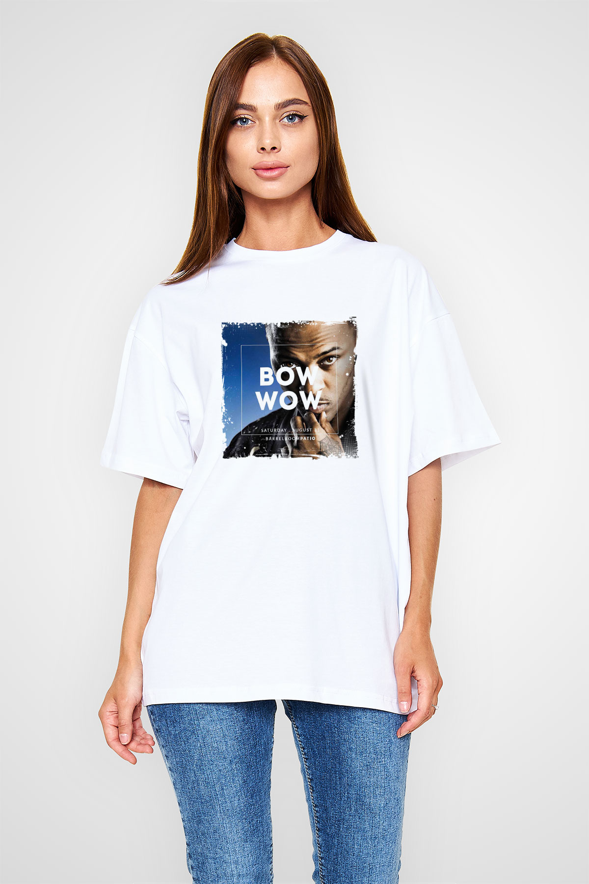 Bow Wow Baskılı Unisex Beyaz Tişört