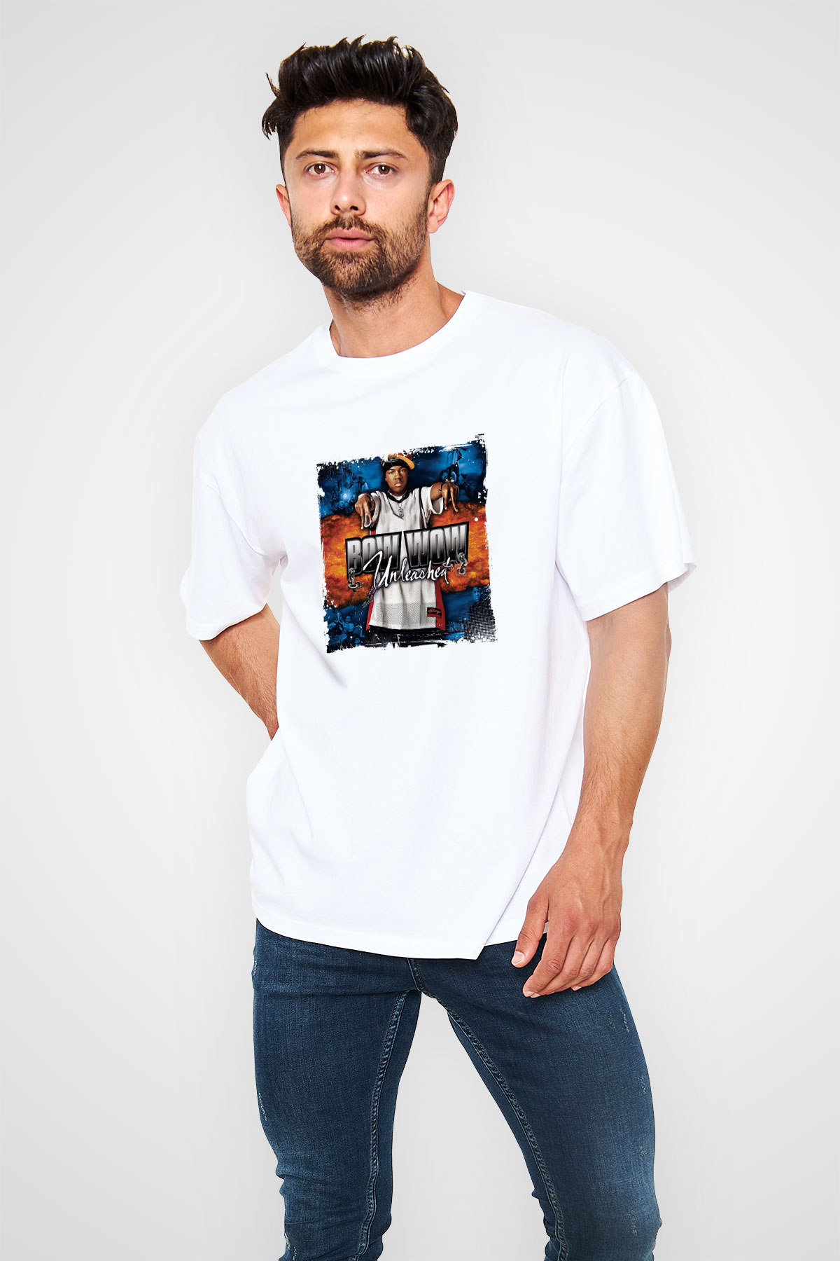 Bow Wow Baskılı Unisex Beyaz Tişört