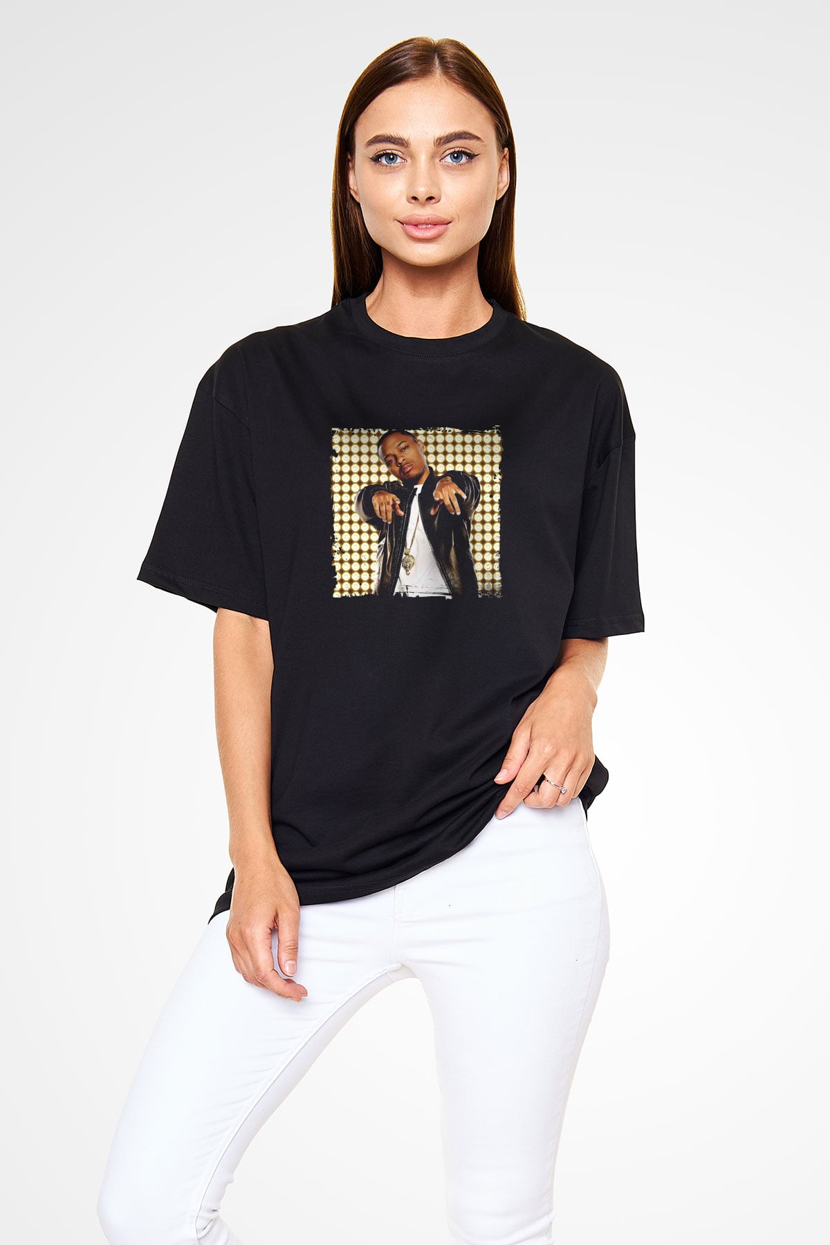 Bow Wow Baskılı Unisex Oversize Siyah Tişört