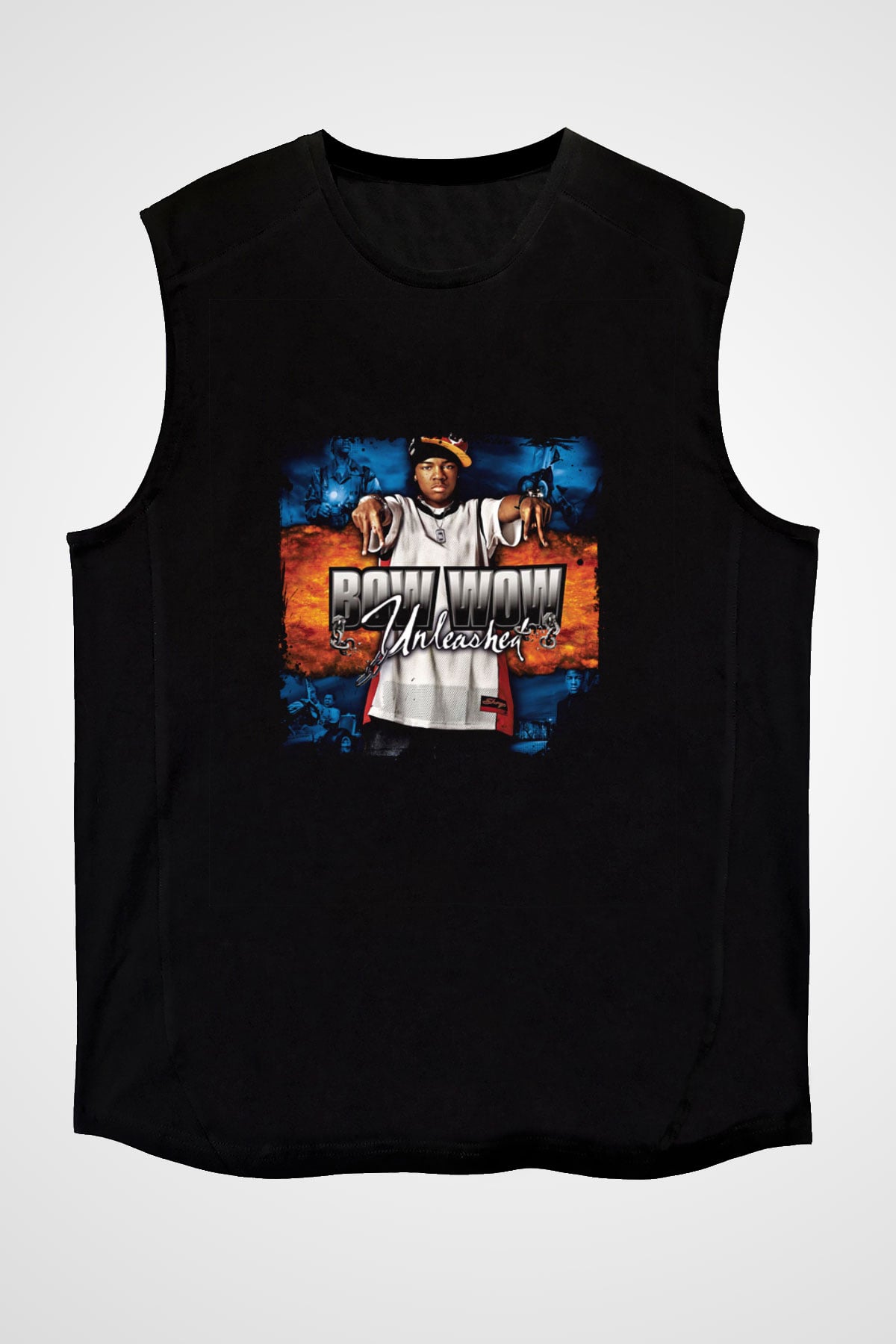 Bow Wow Baskılı Unisex Siyah Kolsuz Tişört