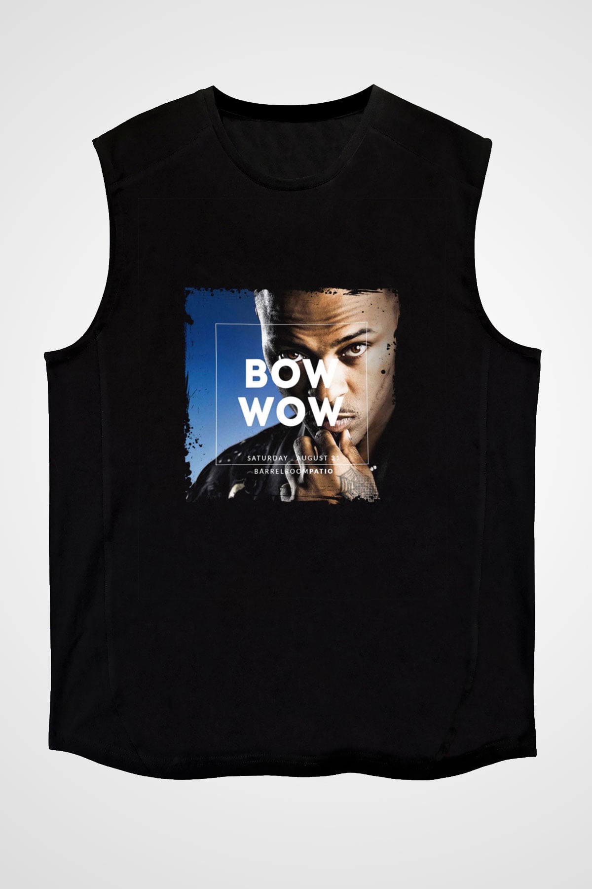 Bow Wow Baskılı Unisex Siyah Kolsuz Tişört