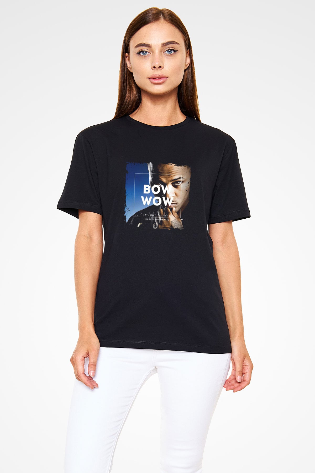 Bow Wow Baskılı Unisex Siyah Tişört