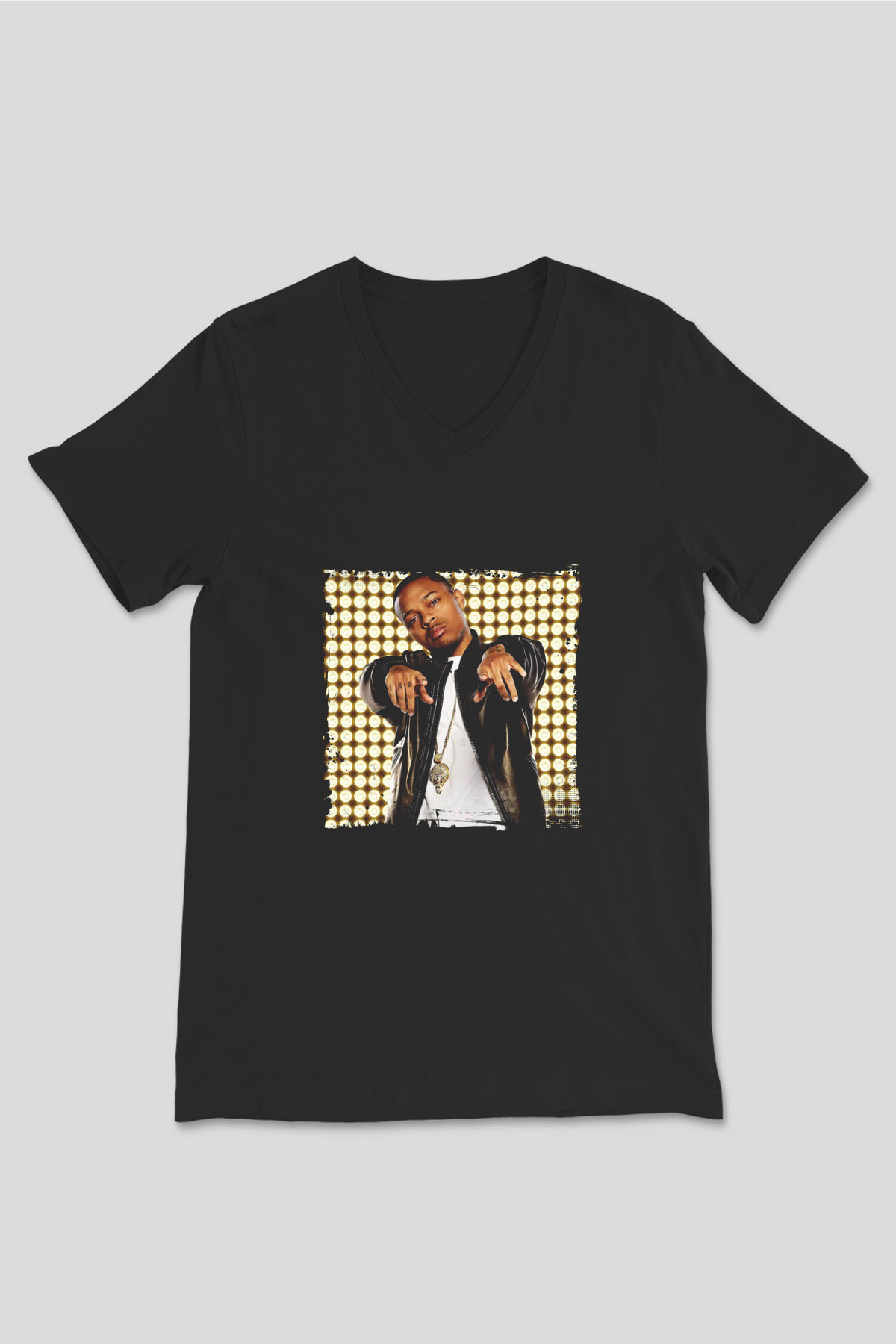 Bow Wow Baskılı Unisex Siyah V Yaka Tişört