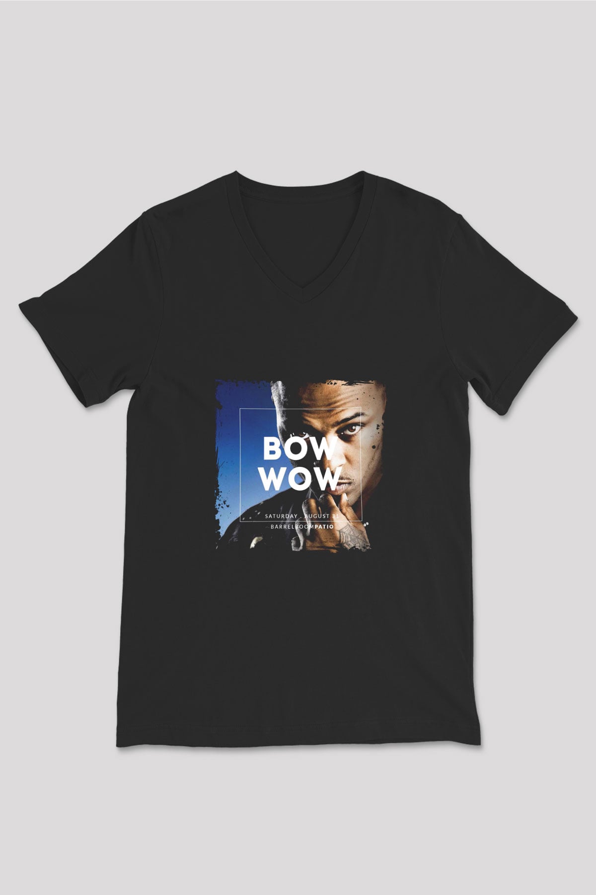 Bow Wow Baskılı Unisex Siyah V Yaka Tişört
