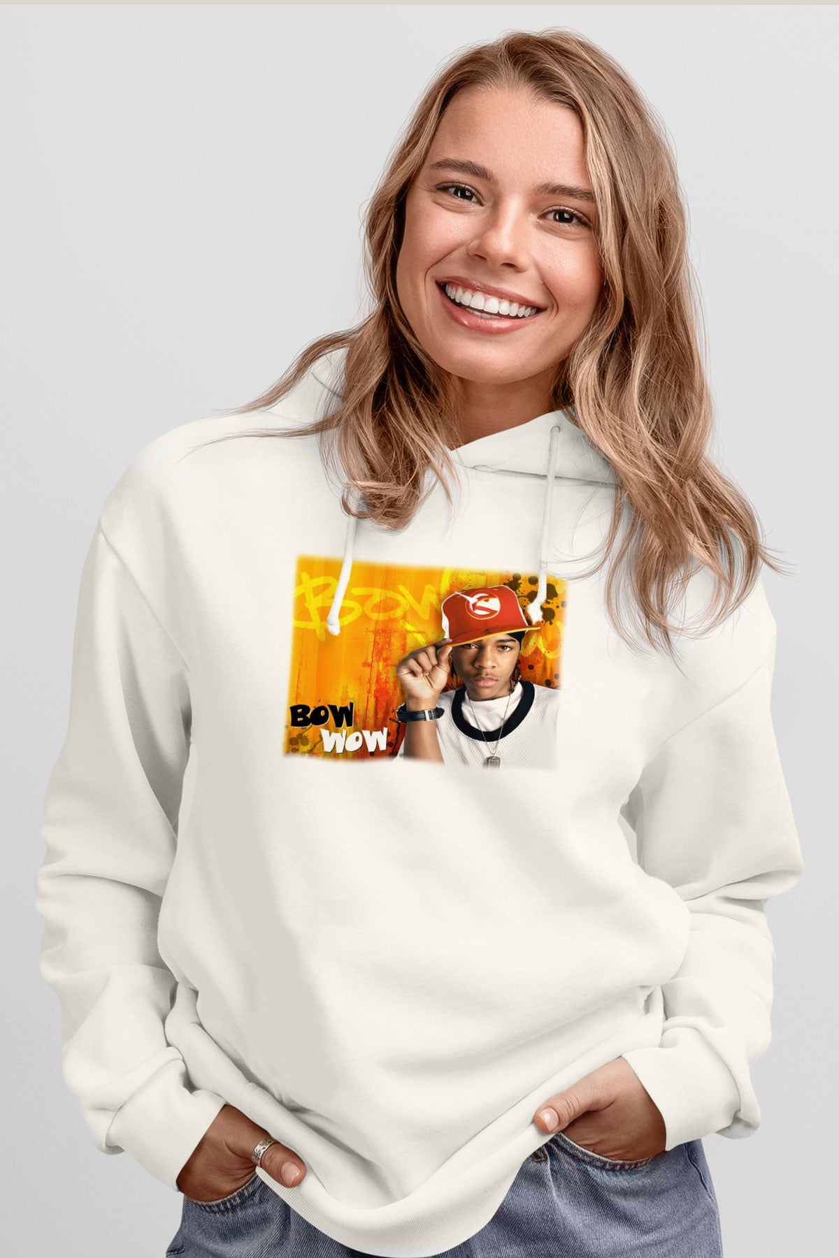 Bow Wow Beyaz Unisex Kapşonlu Sweatshirt