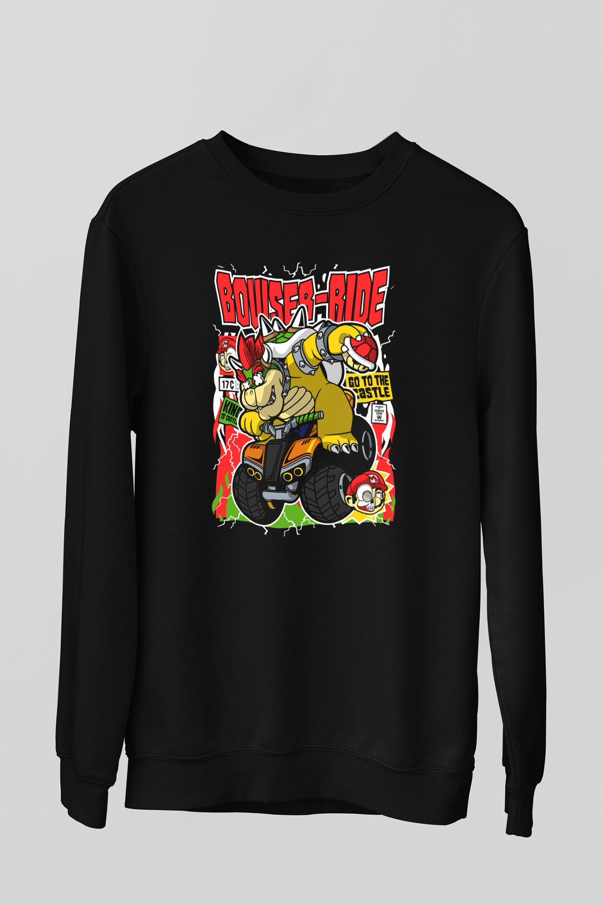 Bowser Ride Baskılı Unisex Siyah Sweatshirt