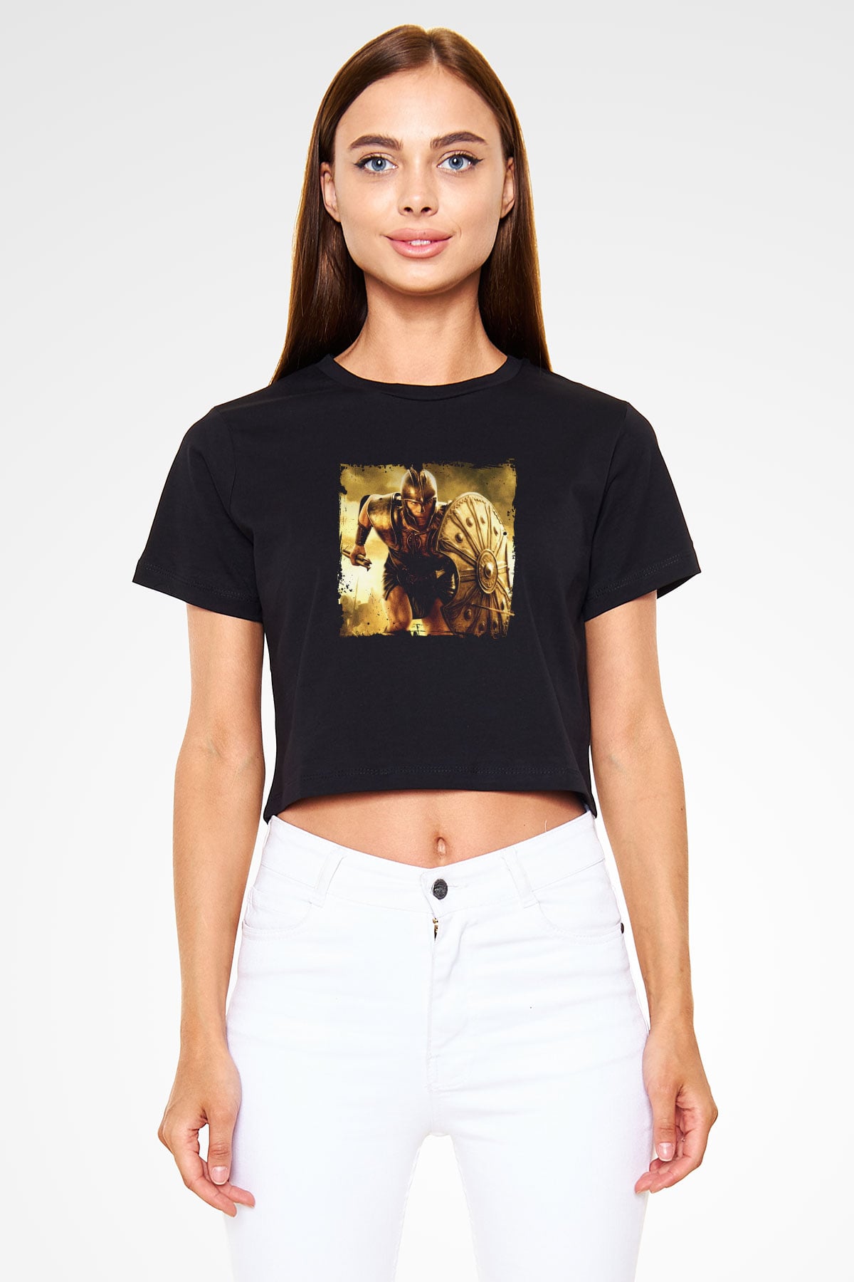 Brad Pitt Baskılı Siyah Kadın Crop Top Tişört