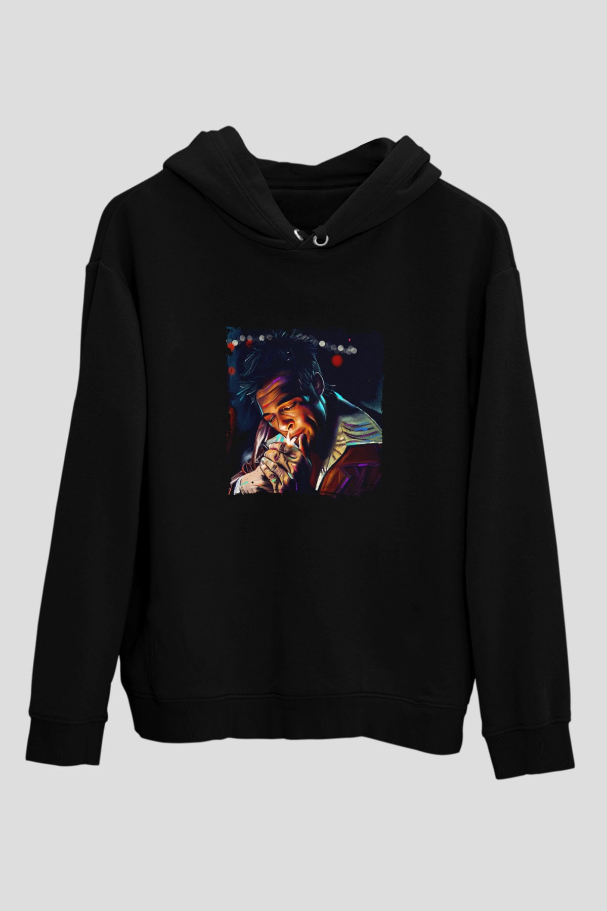 Brad Pitt Baskılı Unisex Siyah Hoodie