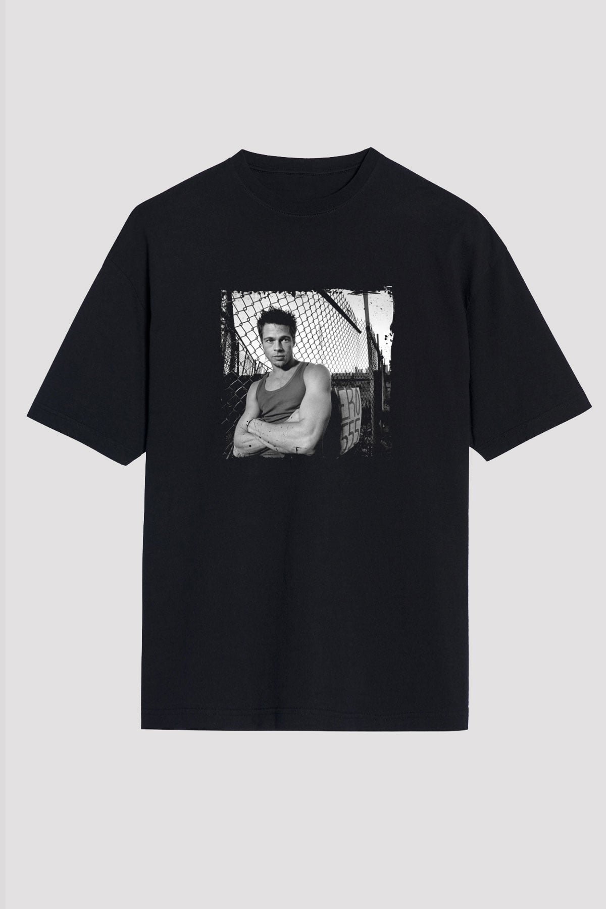 Brad Pitt Baskılı Unisex Siyah Oversize Tişört