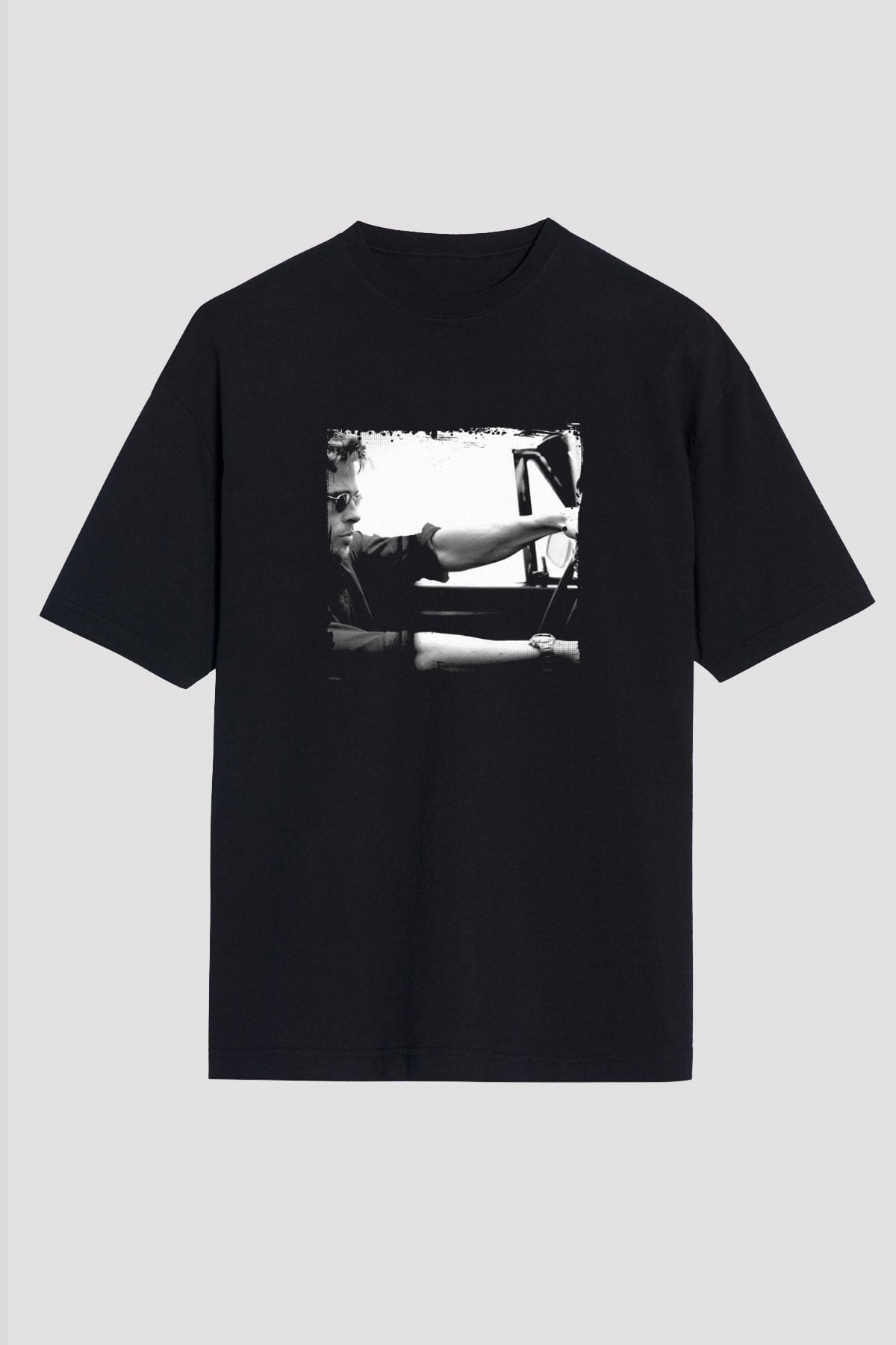 Brad Pitt Baskılı Unisex Siyah Oversize Tişört
