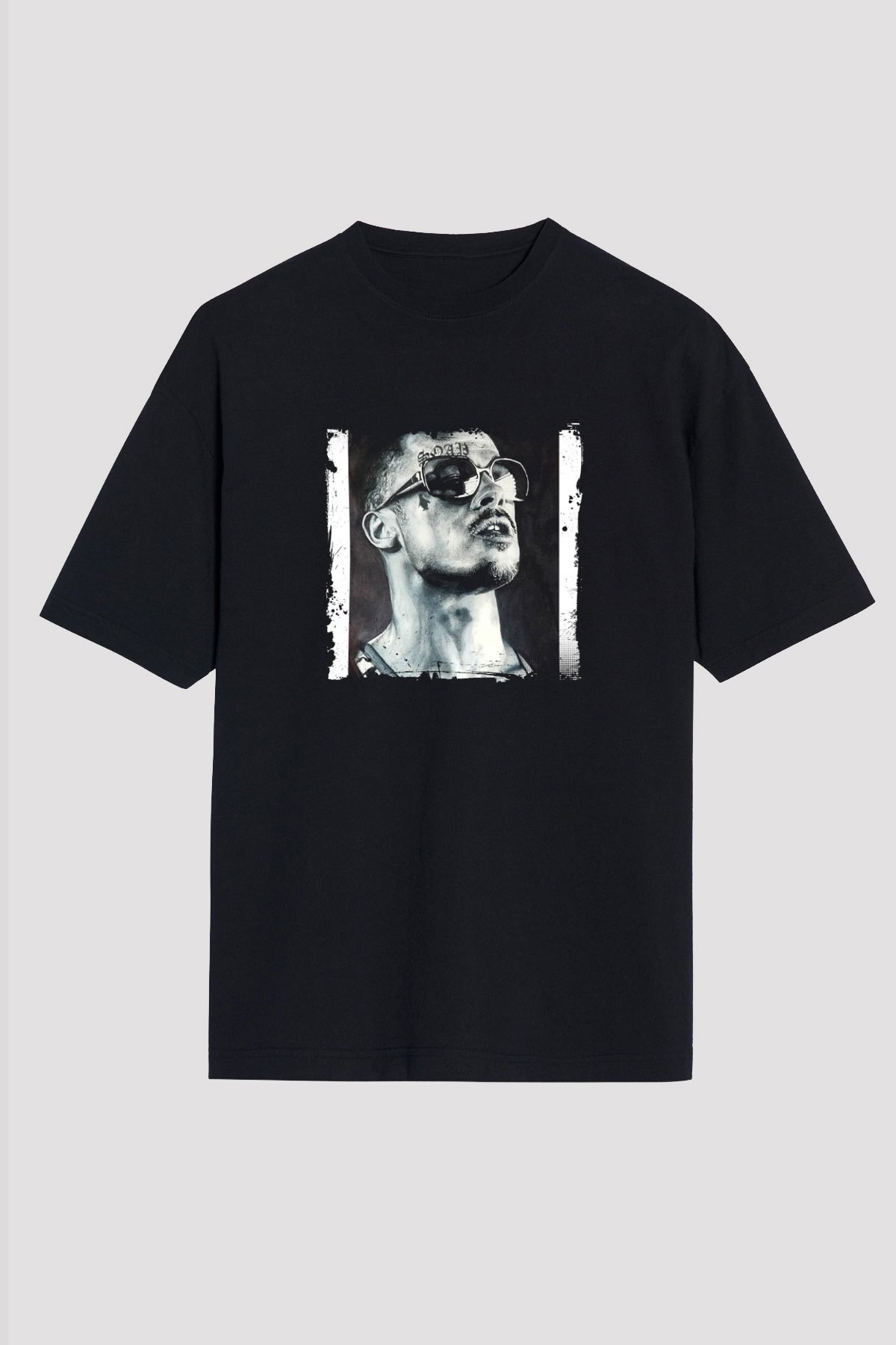 Brad Pitt Baskılı Unisex Siyah Oversize Tişört