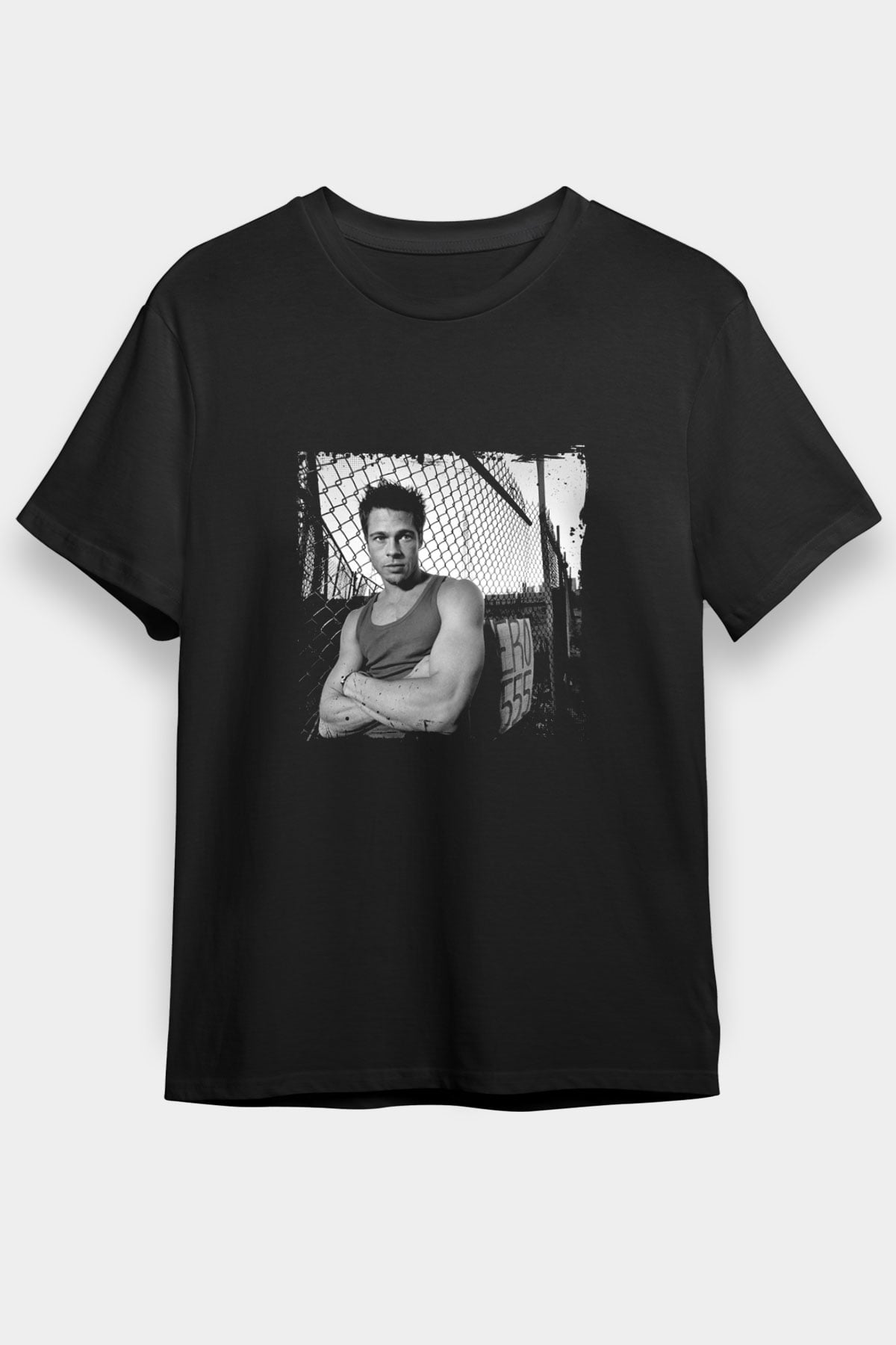 Brad Pitt Baskılı Unisex Siyah Tişört