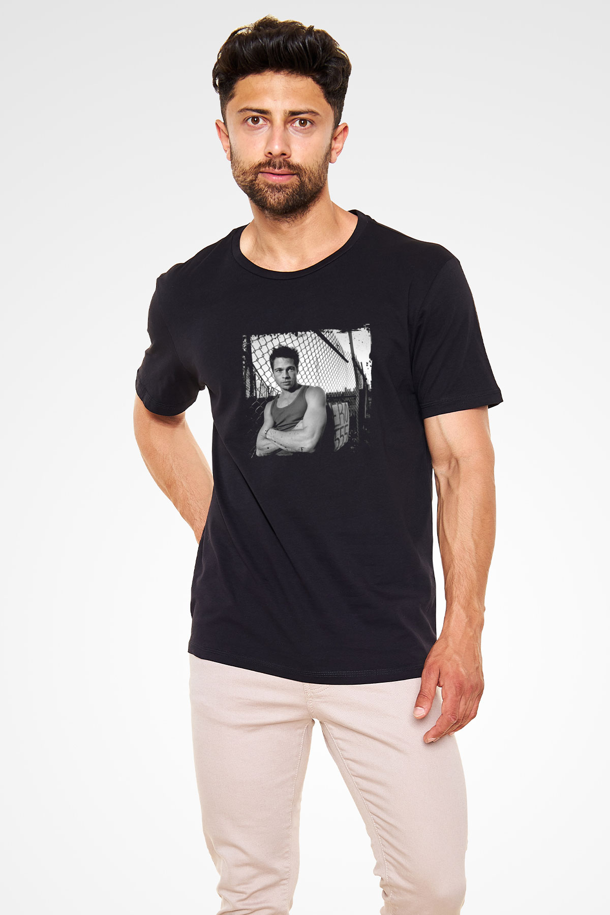 Brad Pitt Baskılı Unisex Siyah Tişört