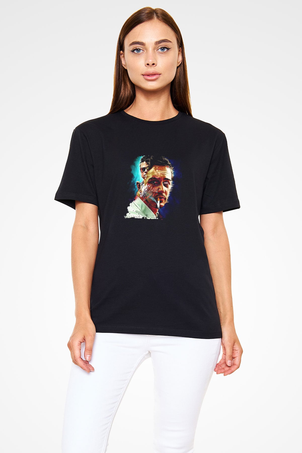 Brad Pitt Baskılı Unisex Siyah Tişört