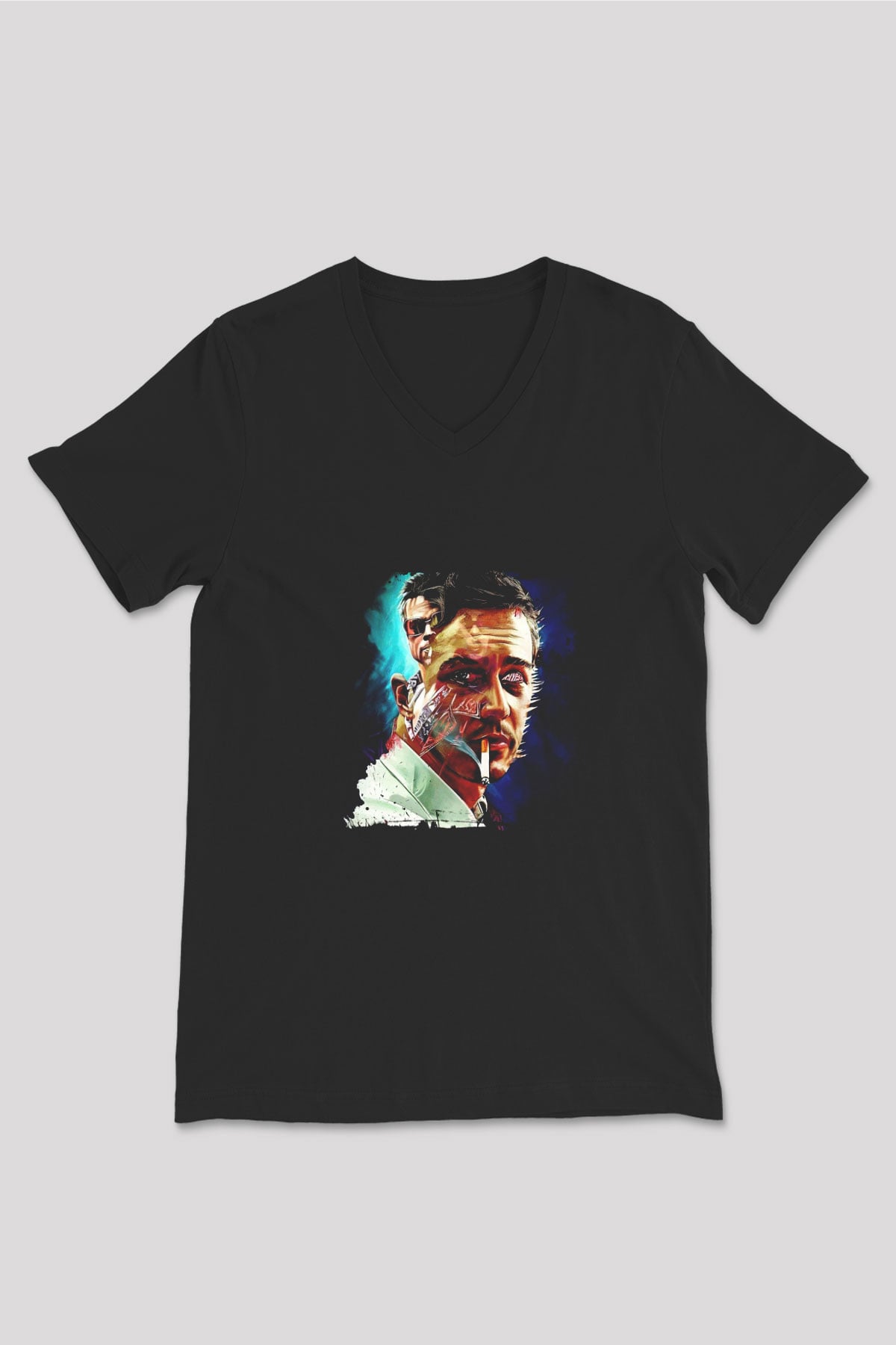 Brad Pitt Baskılı Unisex Siyah V Yaka Tişört