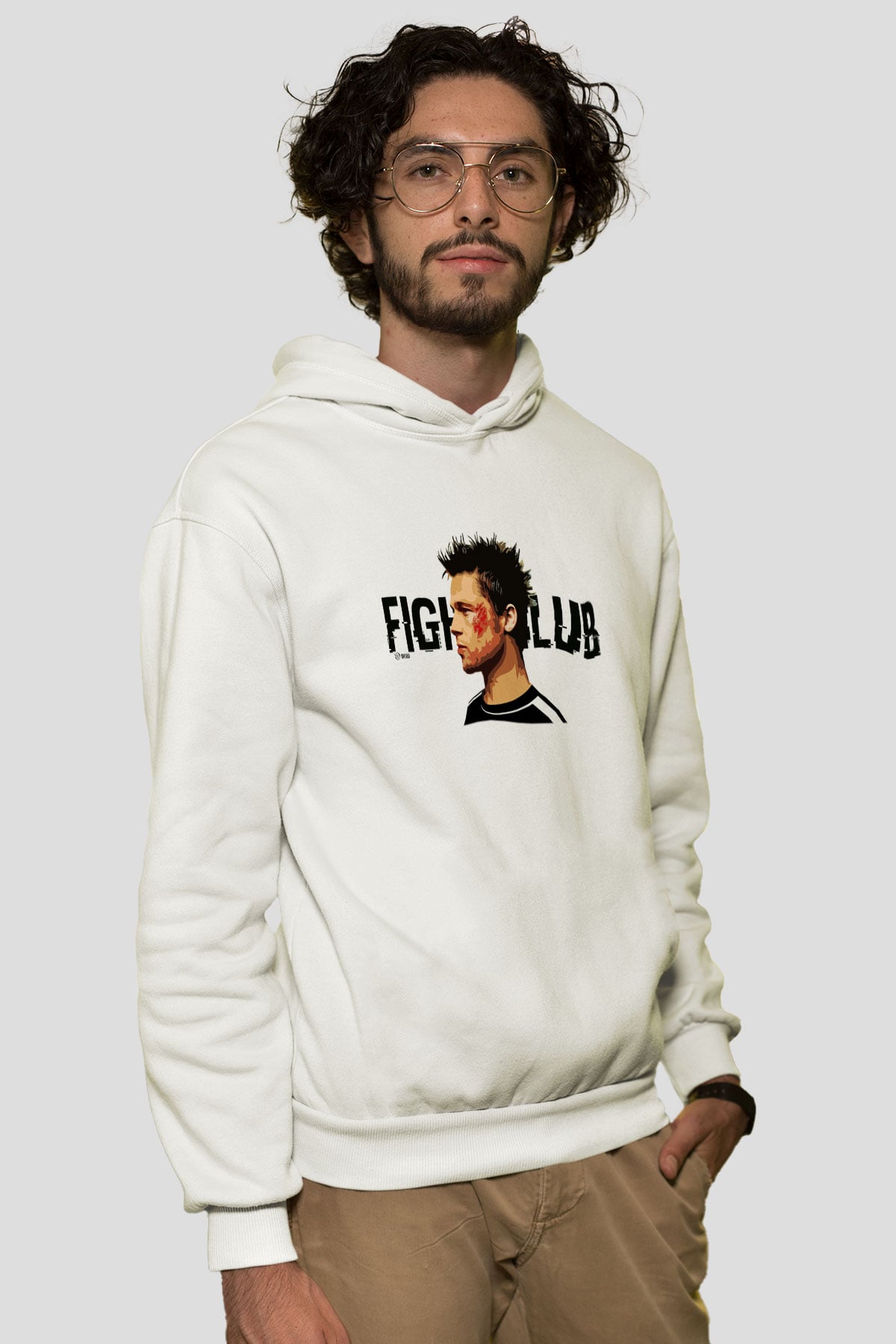 Brad Pitt Beyaz Unisex Kapşonlu Sweatshirt