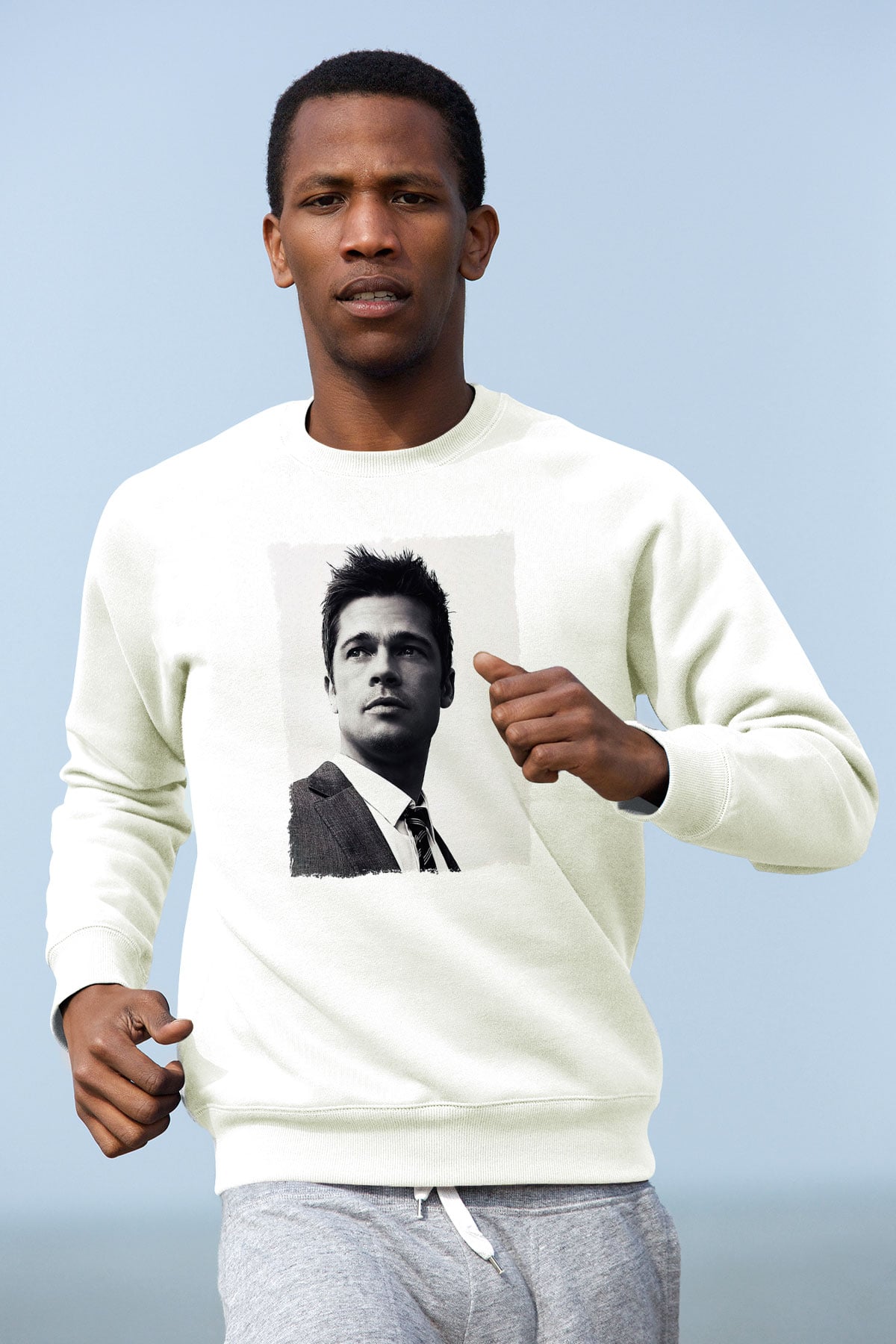 Brad Pitt Beyaz Unisex Sweatshirt