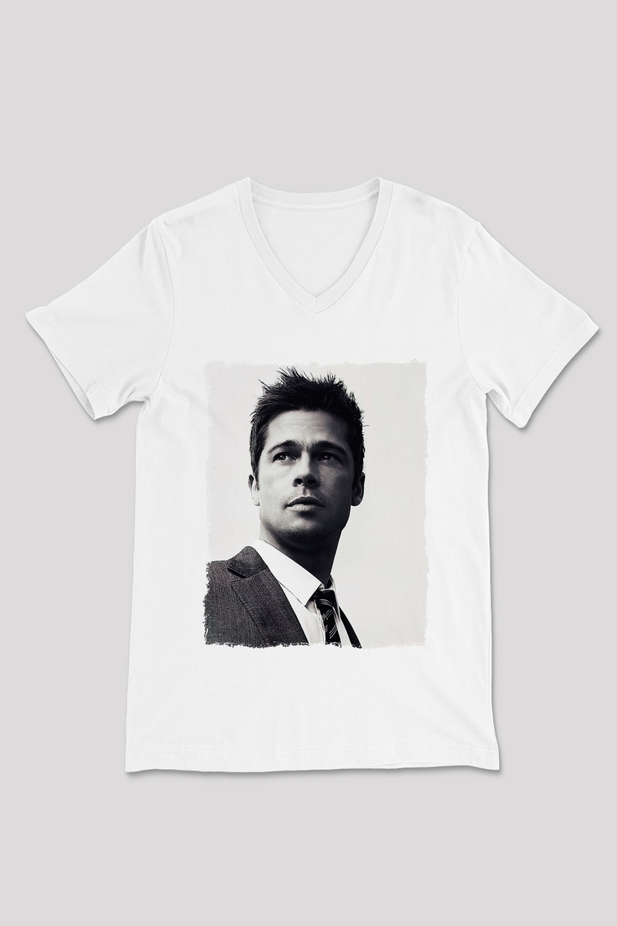 Brad Pitt Beyaz Unisex V Yaka Tişört