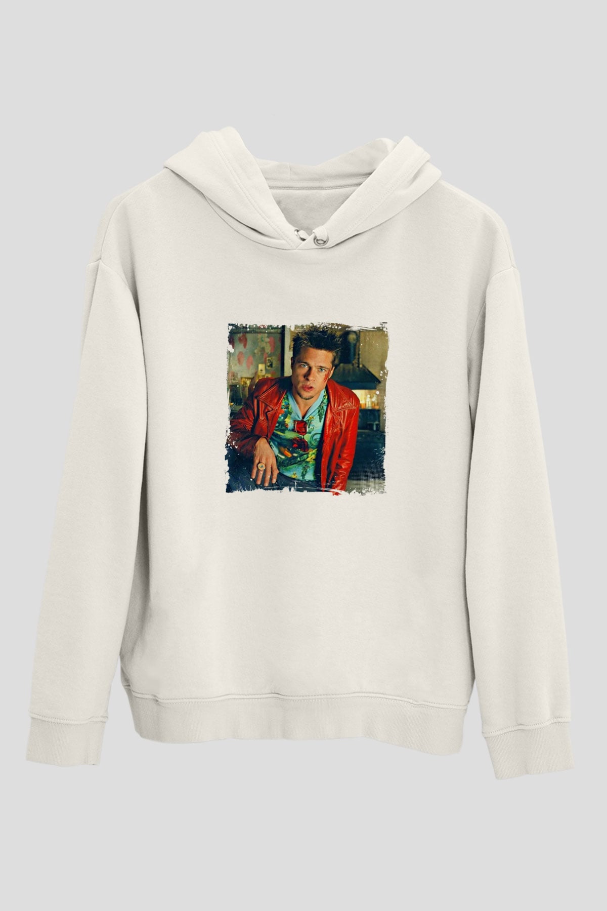 Brad Pitt Unisex Baskılı Beyaz Kapüşonlu Sweatshirt