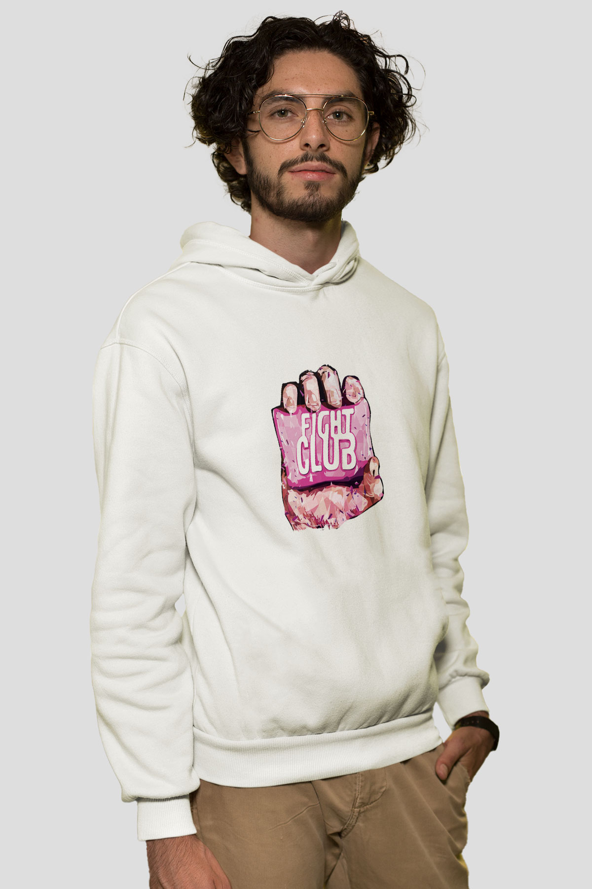 Brad Pitt Unisex Baskılı Beyaz Kapüşonlu Sweatshirt
