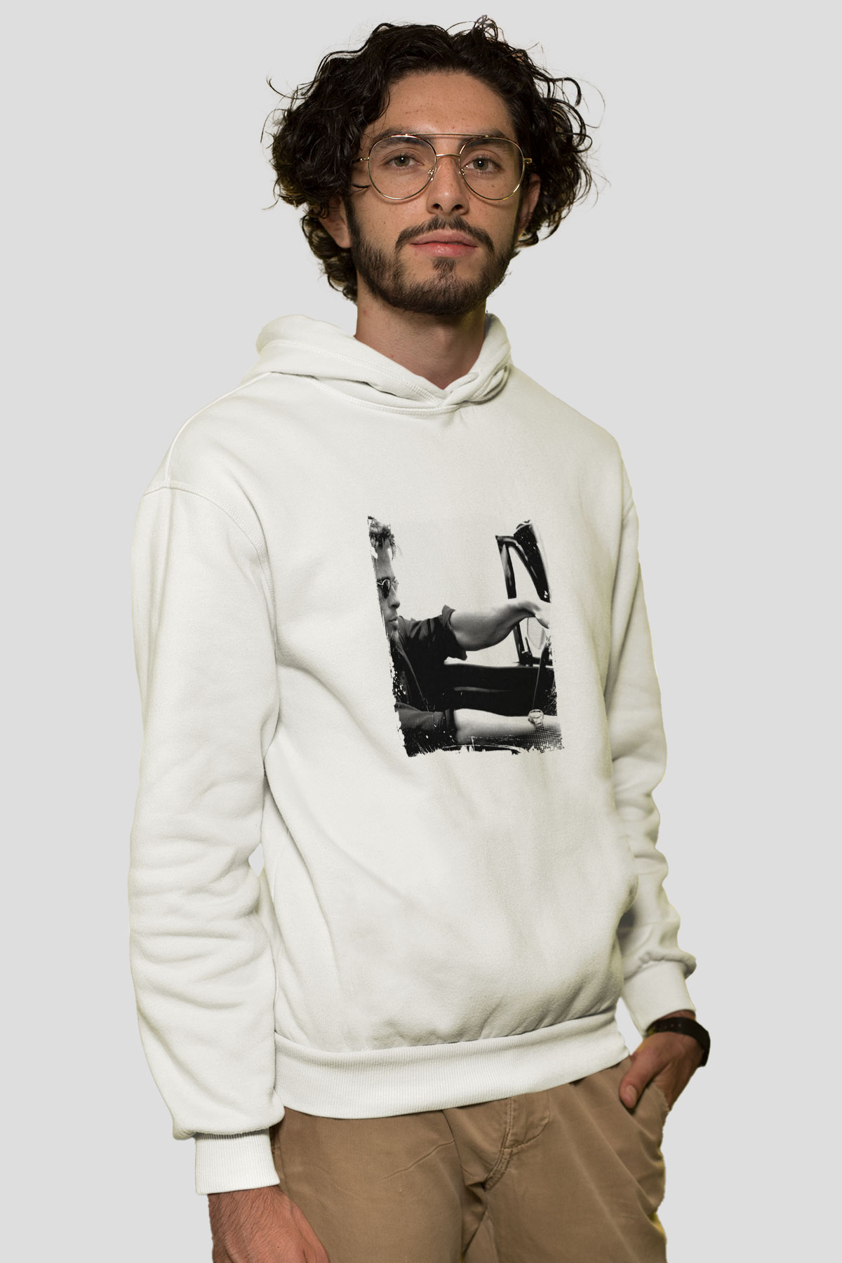 Brad Pitt Unisex Baskılı Beyaz Kapüşonlu Sweatshirt