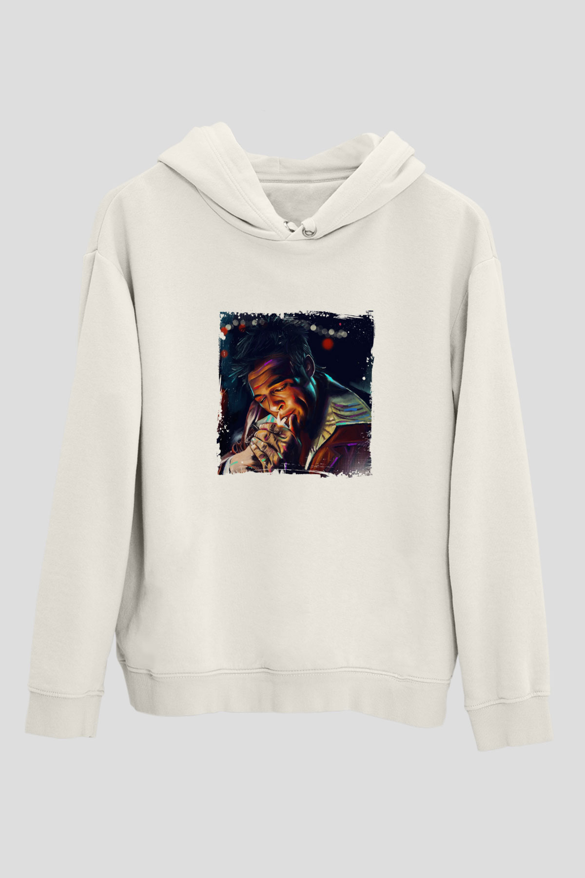 Brad Pitt Unisex Baskılı Beyaz Kapüşonlu Sweatshirt
