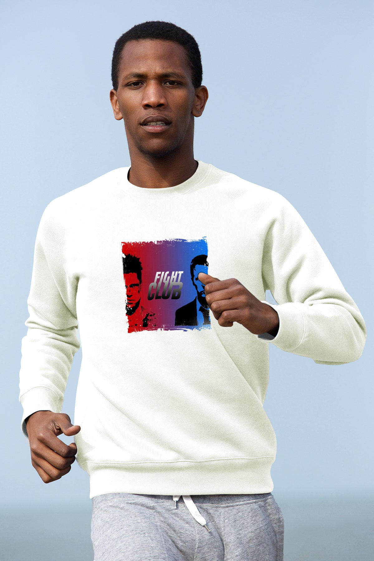 Brad Pitt Unisex Baskılı Beyaz Sweatshirt