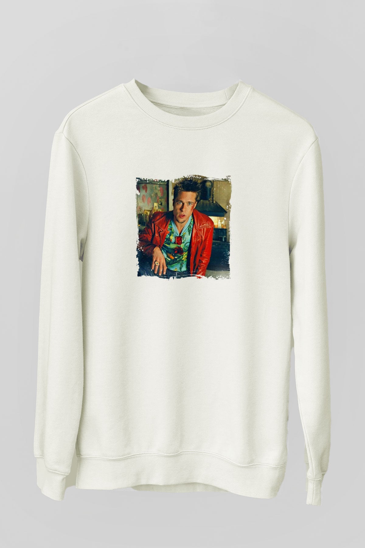 Brad Pitt Unisex Baskılı Beyaz Sweatshirt