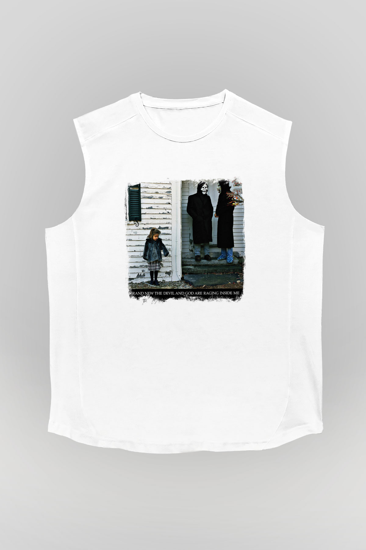 Brand New Baskılı Unisex Beyaz Kolsuz Tişört