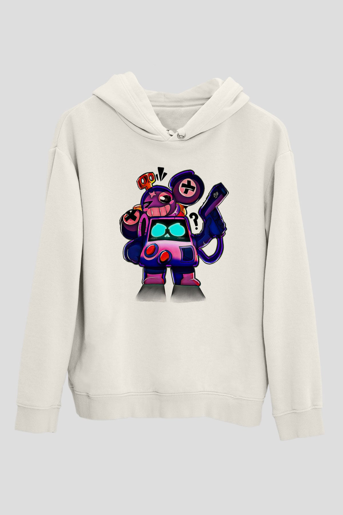 Brawl Stars Baskılı Beyaz Unisex Kapüşonlu Sweatshirt