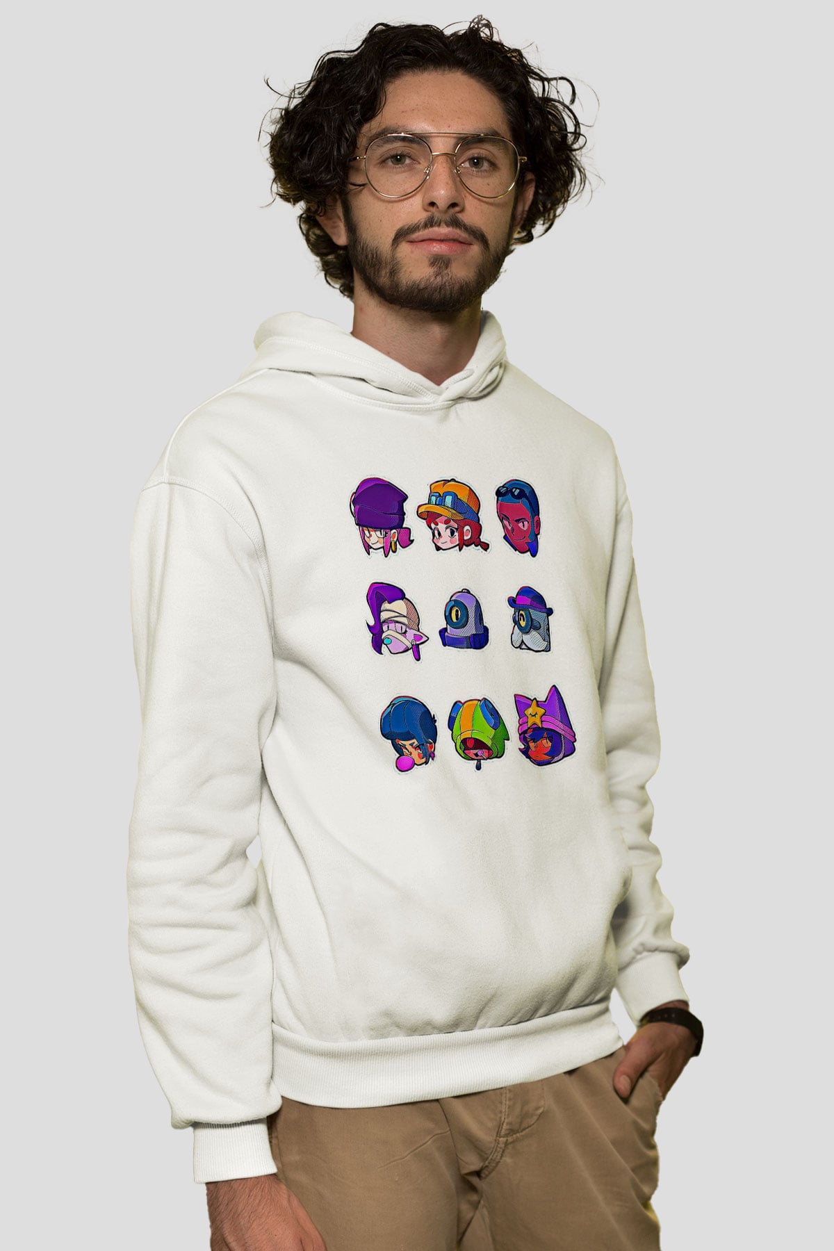 Brawl Stars Baskılı Beyaz Unisex Kapüşonlu Sweatshirt