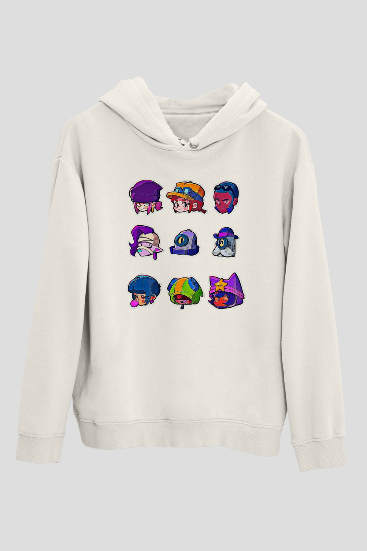 Brawl Stars Baskılı Beyaz Unisex Kapüşonlu Sweatshirt