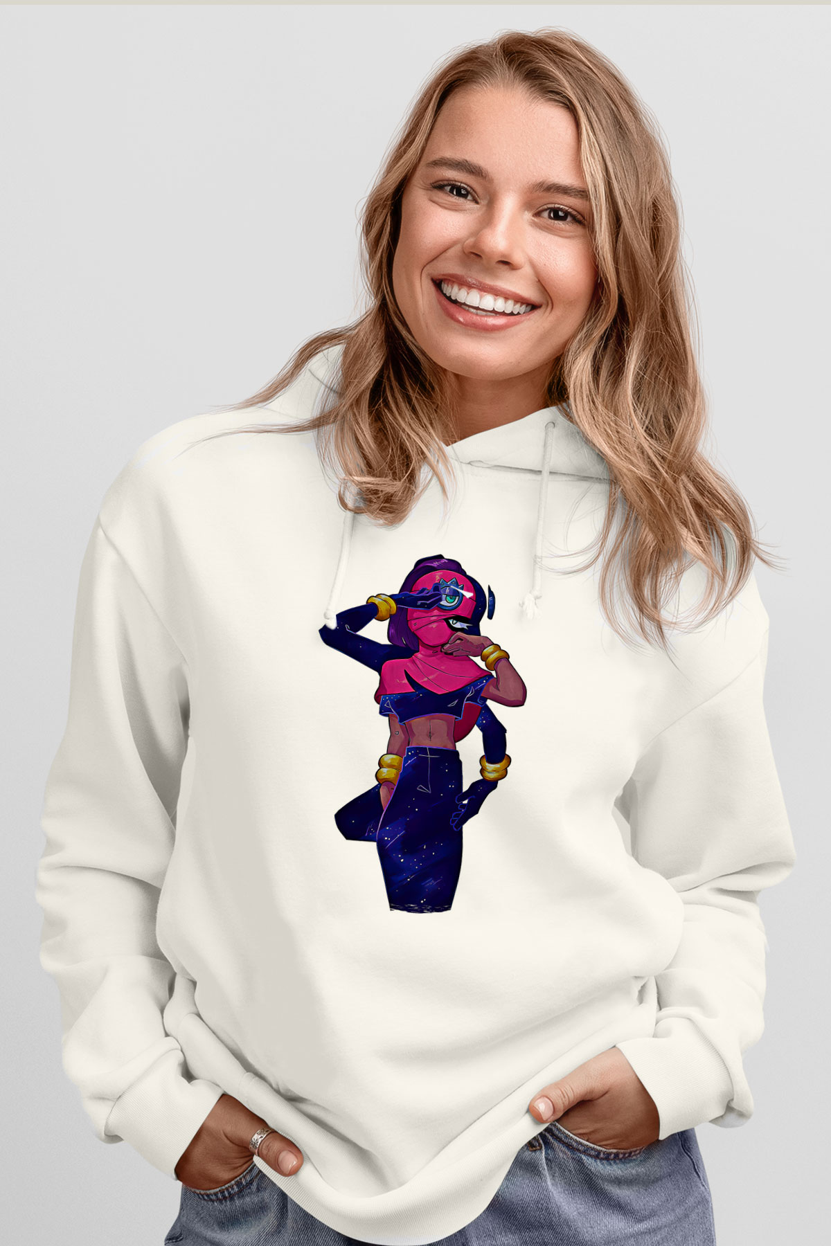 Brawl Stars Baskılı Beyaz Unisex Kapüşonlu Sweatshirt
