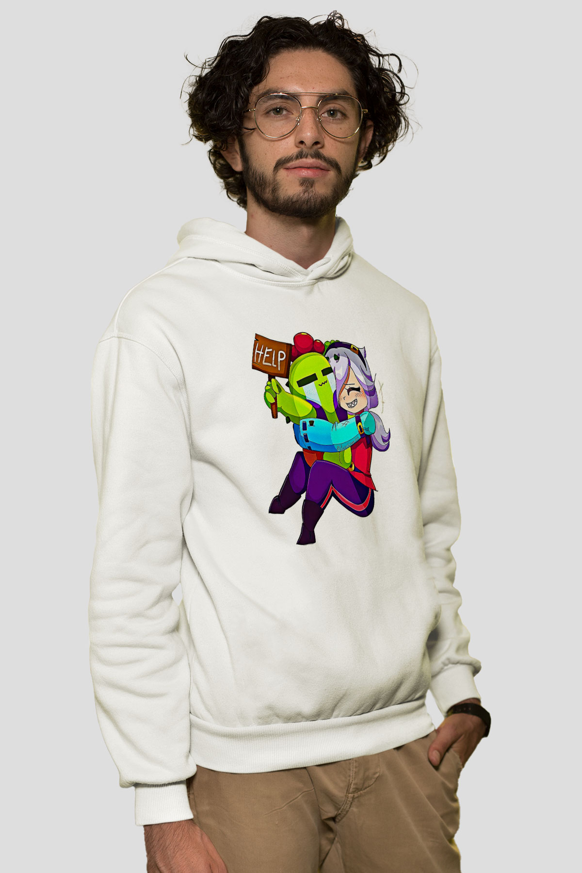 Brawl Stars Baskılı Beyaz Unisex Kapüşonlu Sweatshirt
