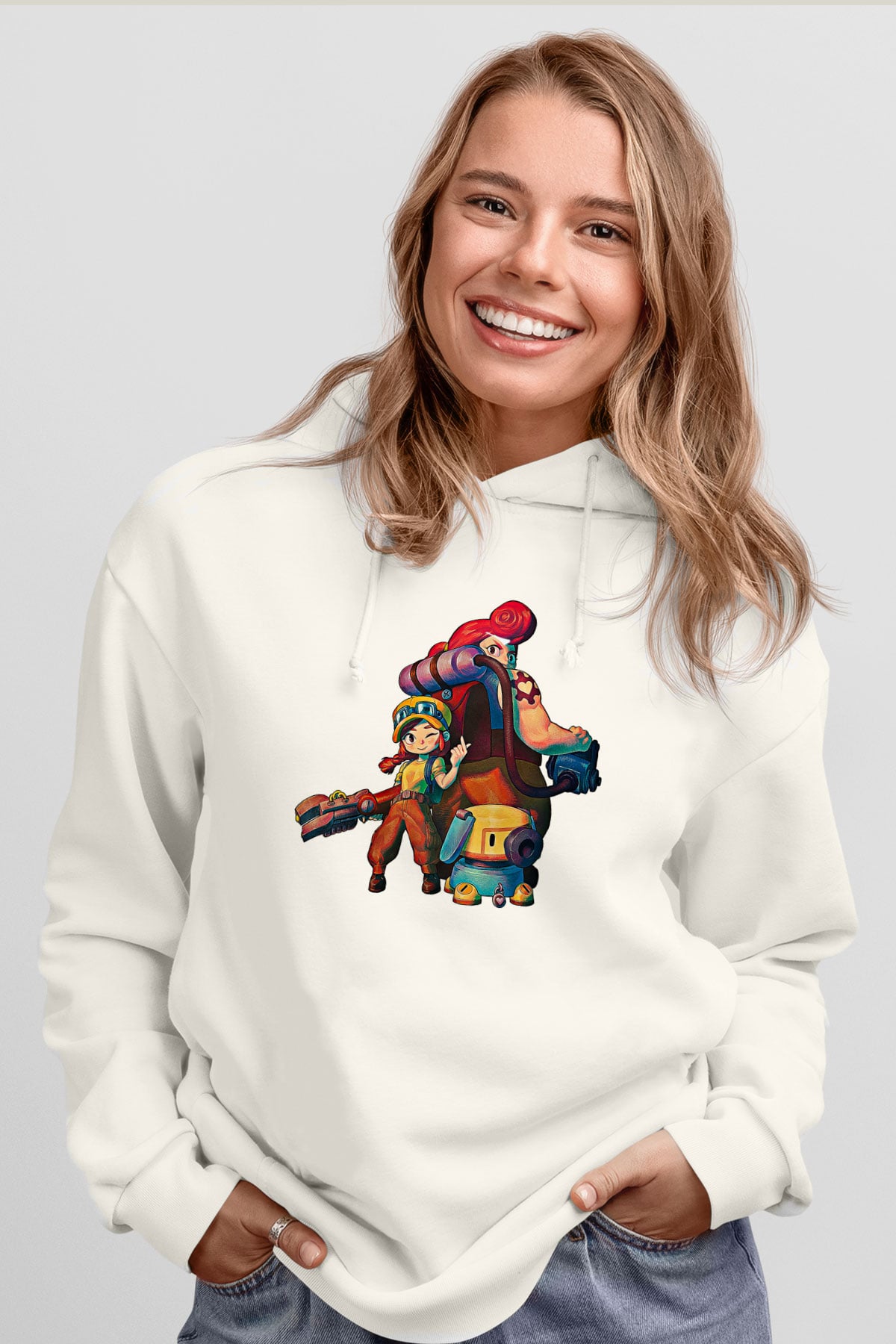 Brawl Stars Baskılı Beyaz Unisex Kapüşonlu Sweatshirt