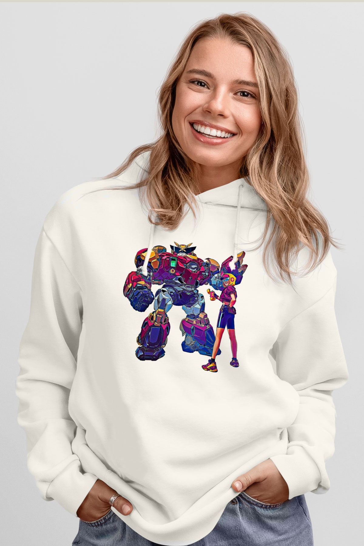 Brawl Stars Baskılı Beyaz Unisex Kapüşonlu Sweatshirt