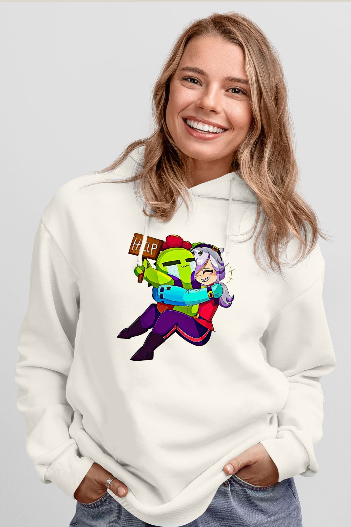 Brawl Stars Baskılı Beyaz Unisex Kapüşonlu Sweatshirt