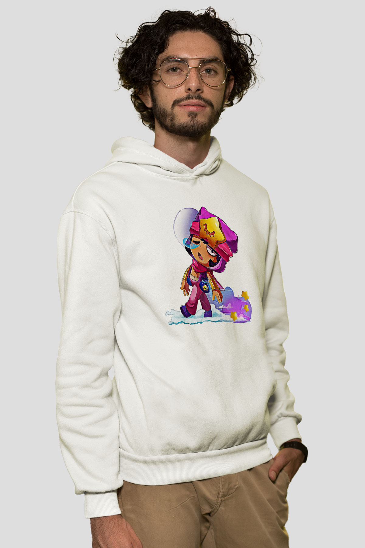Brawl Stars Baskılı Beyaz Unisex Kapüşonlu Sweatshirt