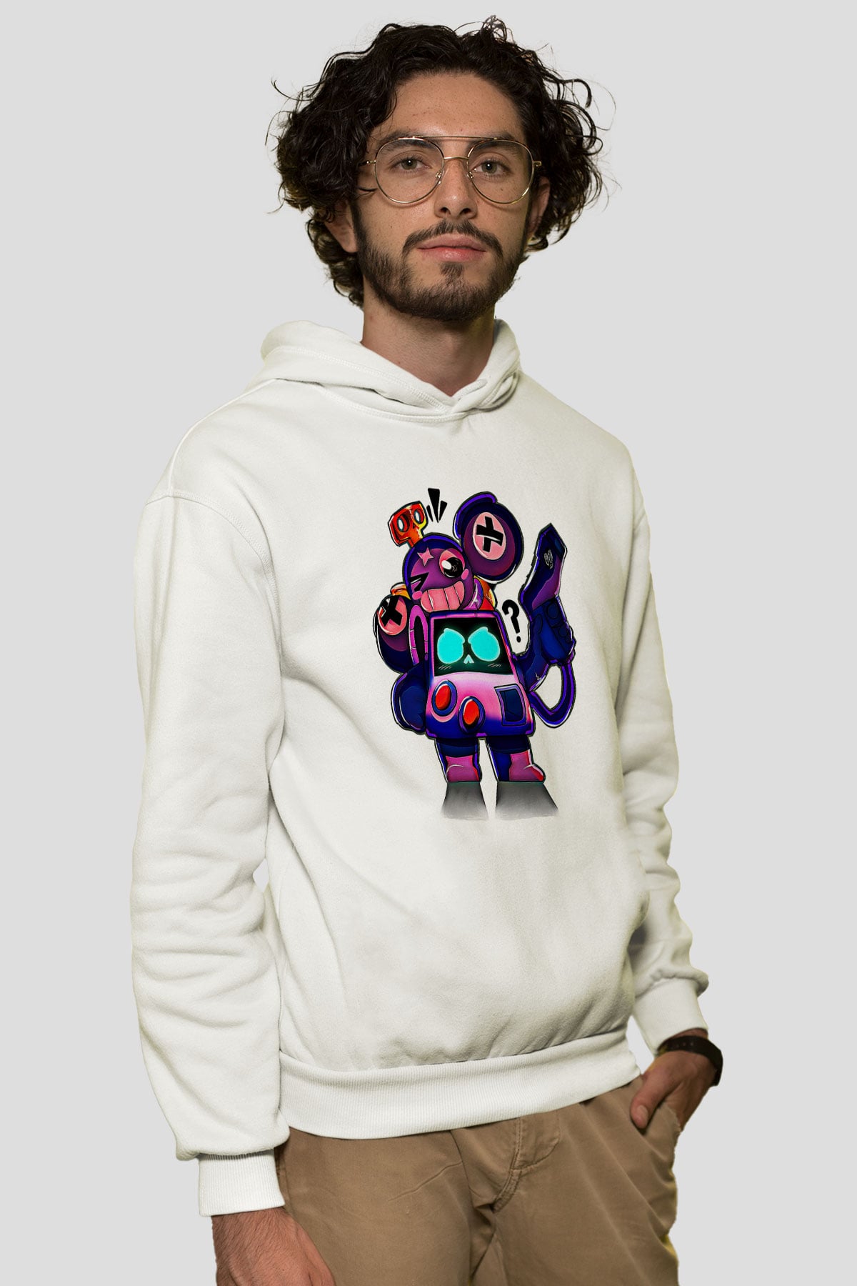 Brawl Stars Baskılı Beyaz Unisex Kapüşonlu Sweatshirt