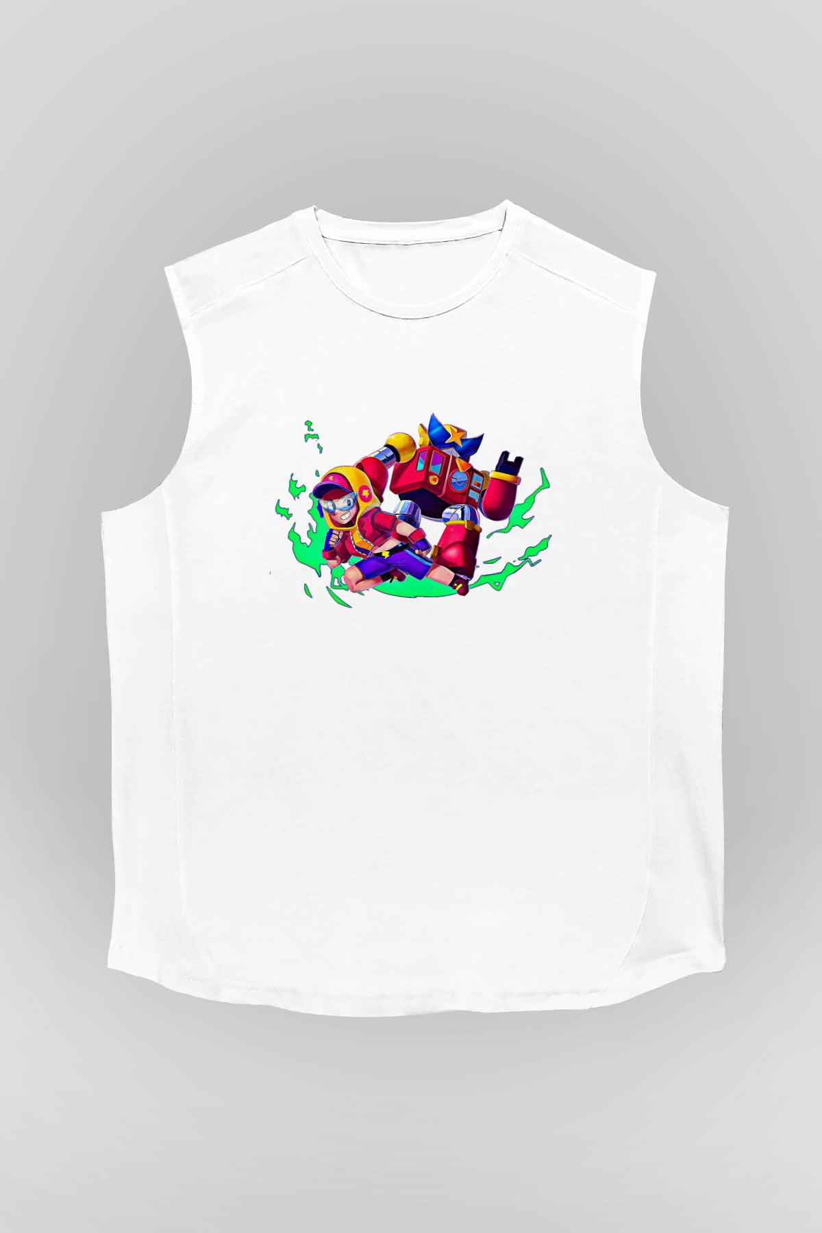 Brawl Stars Baskılı Beyaz Unisex Kolsuz Tişört - Tshirt