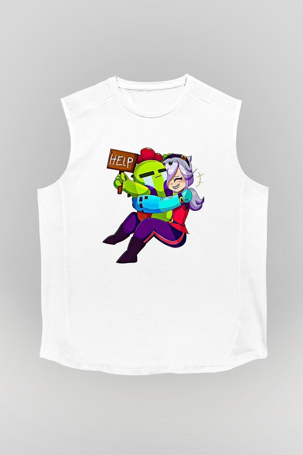 Brawl Stars Baskılı Beyaz Unisex Kolsuz Tişört - Tshirt