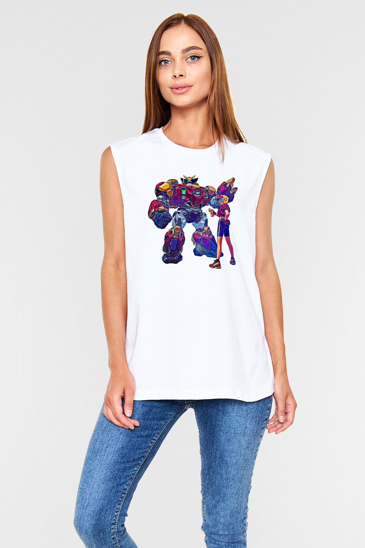 Brawl Stars Baskılı Beyaz Unisex Kolsuz Tişört - Tshirt