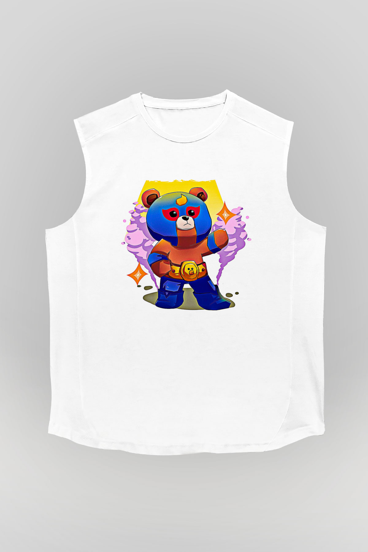 Brawl Stars Baskılı Beyaz Unisex Kolsuz Tişört - Tshirt