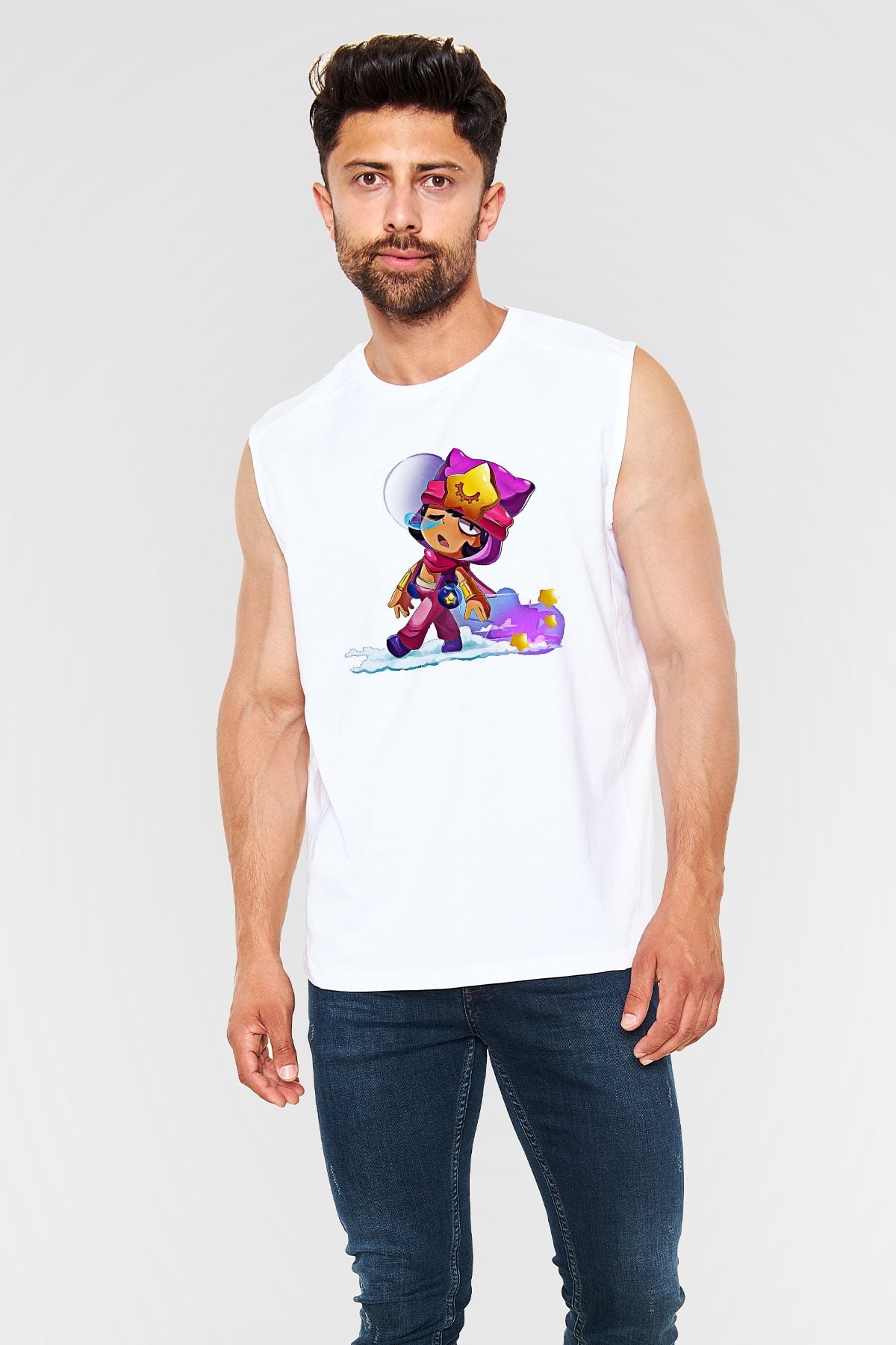 Brawl Stars Baskılı Beyaz Unisex Kolsuz Tişört - Tshirt