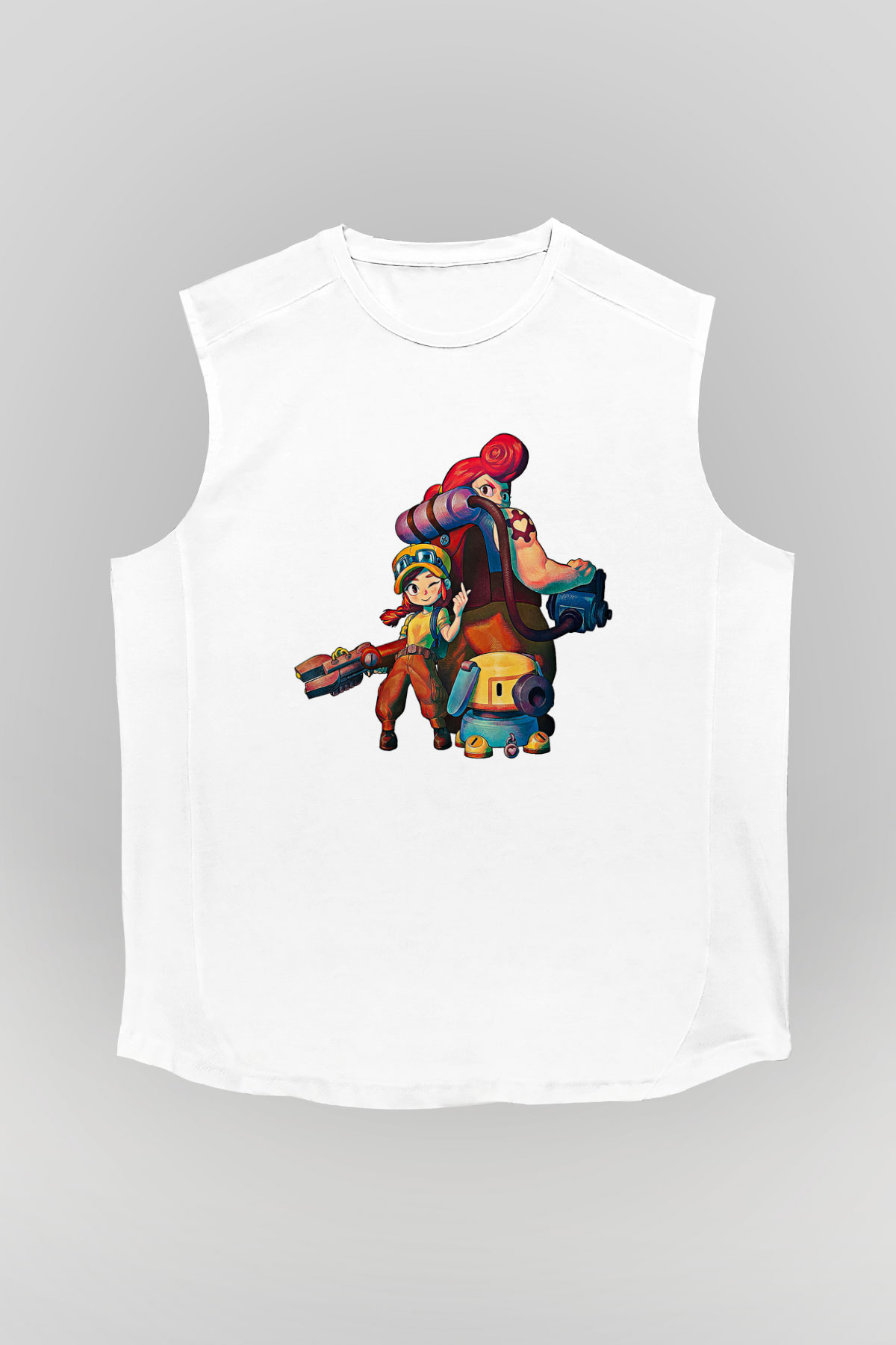 Brawl Stars Baskılı Beyaz Unisex Kolsuz Tişört - Tshirt