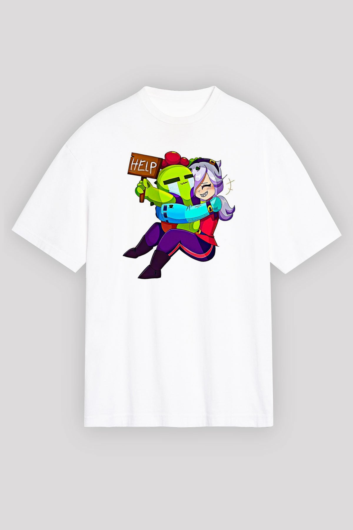 Brawl Stars Baskılı Beyaz Unisex Oversize Tişört - Tshirt