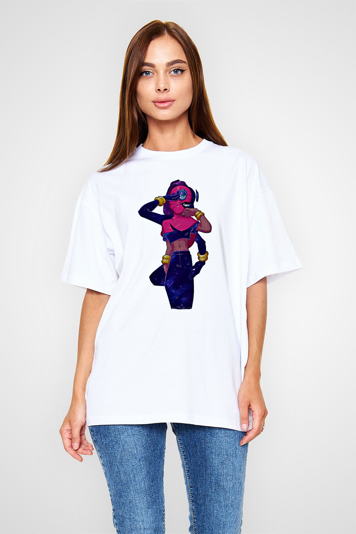Brawl Stars Baskılı Beyaz Unisex Oversize Tişört - Tshirt