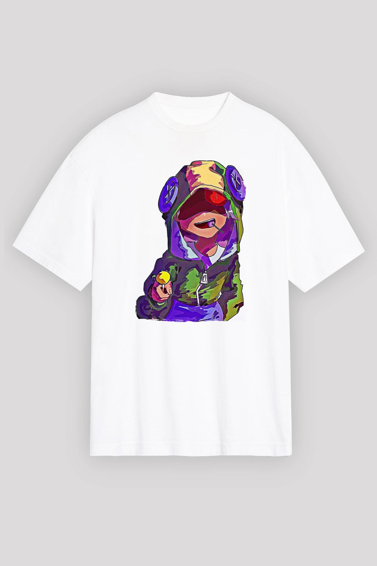 Brawl Stars Baskılı Beyaz Unisex Oversize Tişört - Tshirt