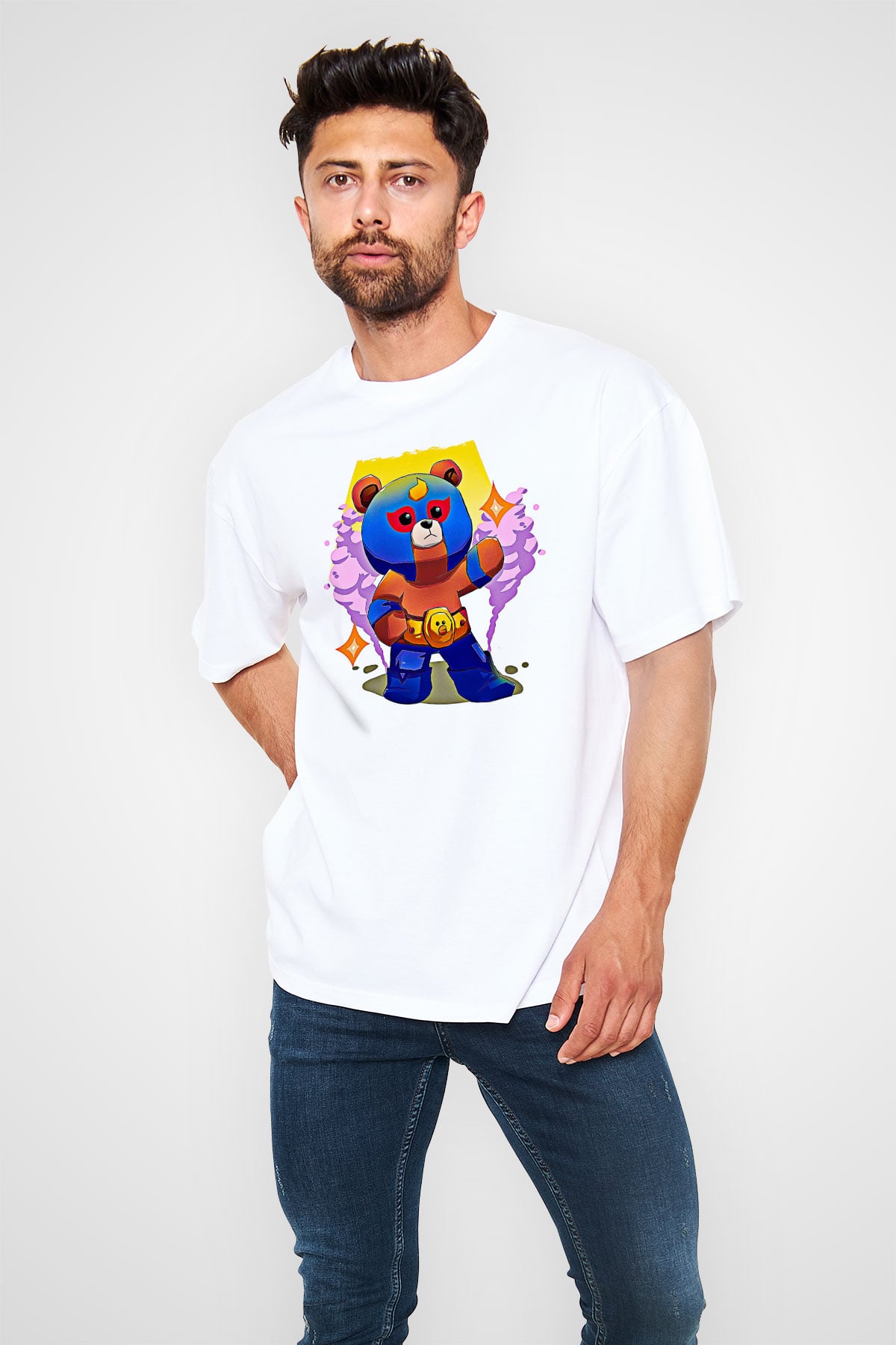 Brawl Stars Baskılı Beyaz Unisex Oversize Tişört - Tshirt