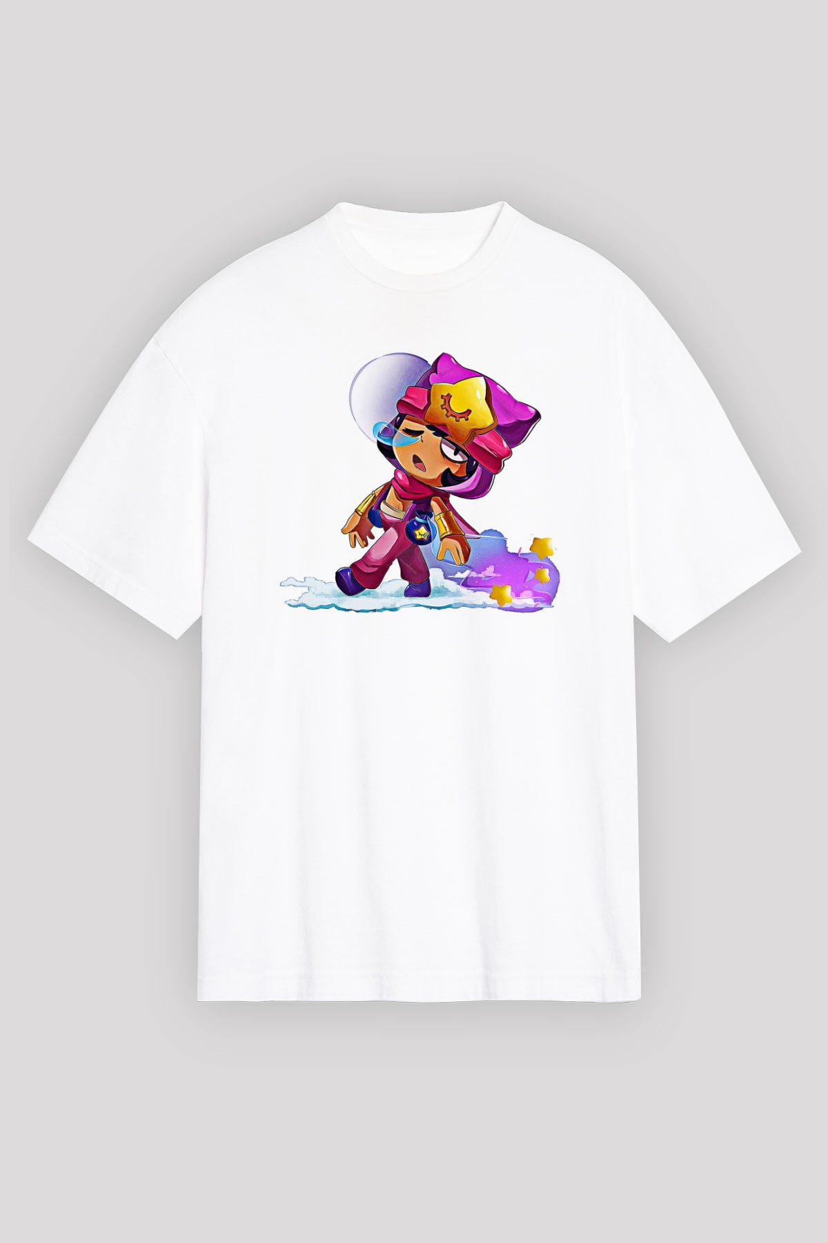 Brawl Stars Baskılı Beyaz Unisex Oversize Tişört - Tshirt